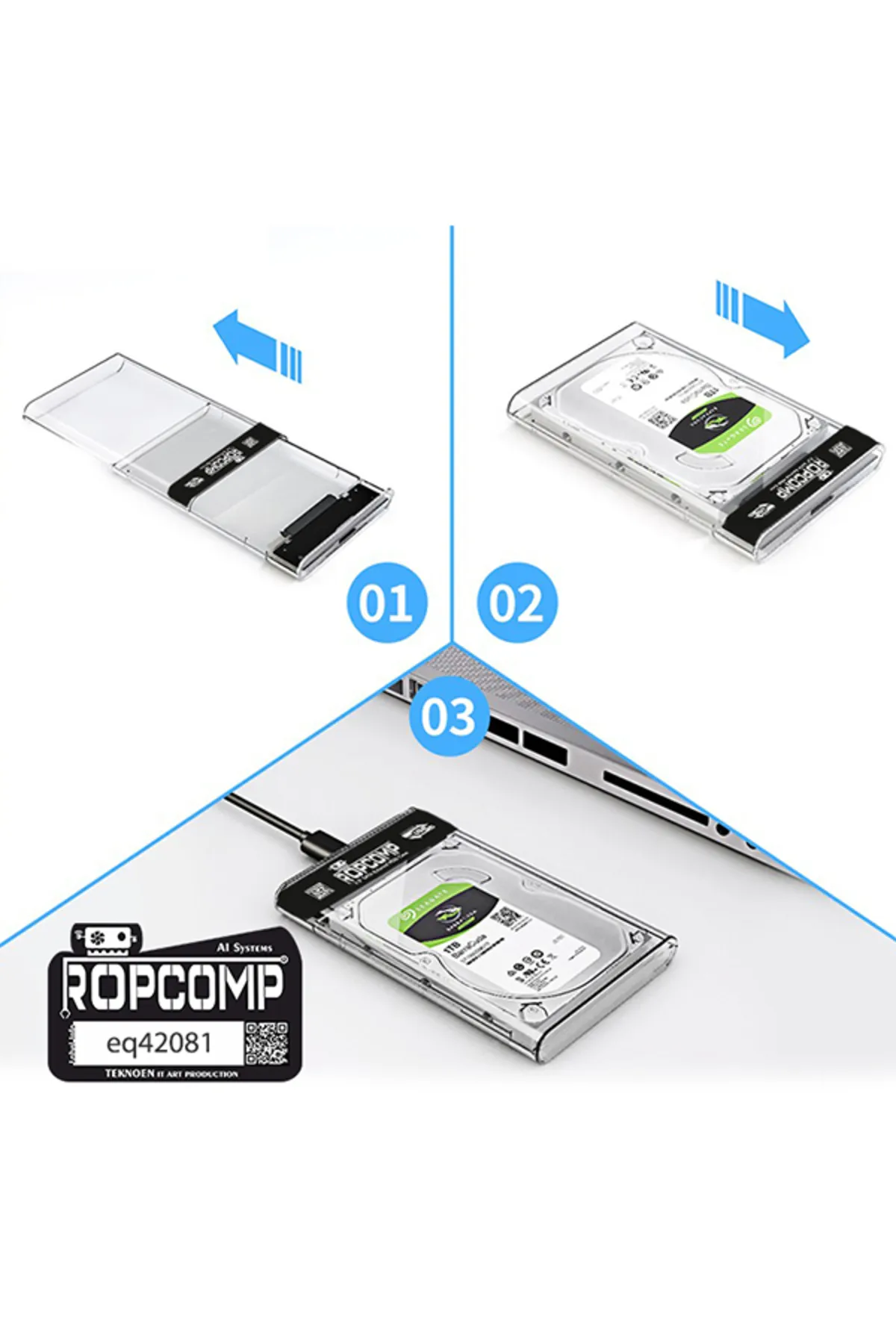 Ropcomp 2.5" USB 3.0 Sata Harici HDD Kutusu Şeffaf