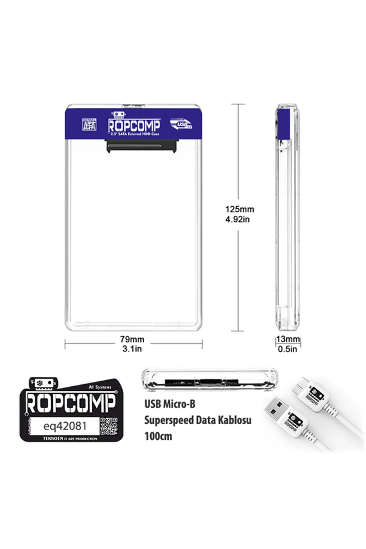 Ropcomp 2.5" USB 3.0 Sata Harici HDD Kutusu Şeffaf