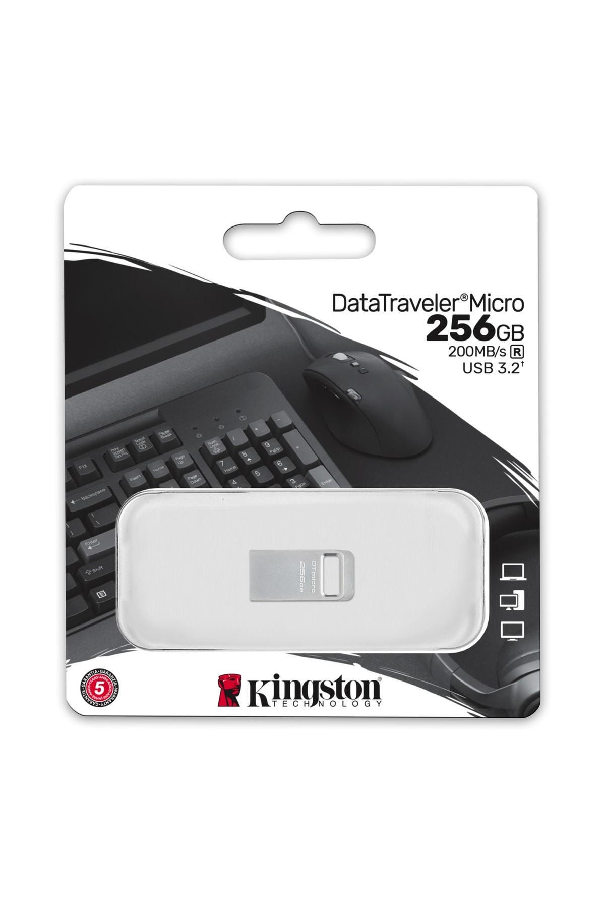 Kingston 256gb Datatraveler Micro Dtmc3g2/256gb 200mb/s Metal Usb 3.2 Gen 1 Usb Flash Bellek