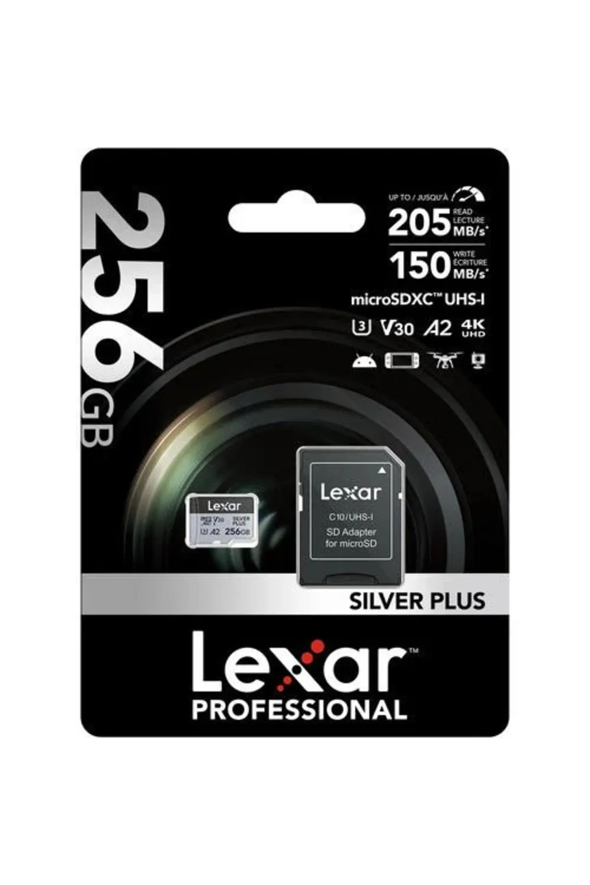 Lexar 256GB Silver Plus 205mb 4K V30 UHSI Micro SD Hafıza Kartı