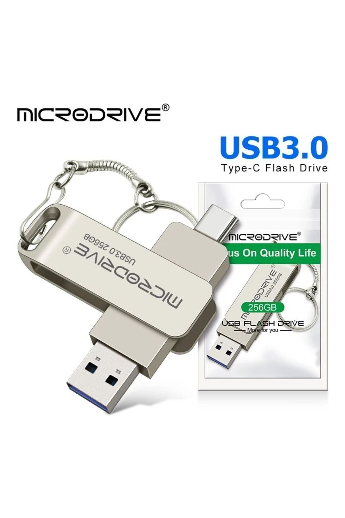 MicroDrive 256GB. Type-C ve Usb 3.0 Çift Girişli Otg Metal Sağlam Orginal