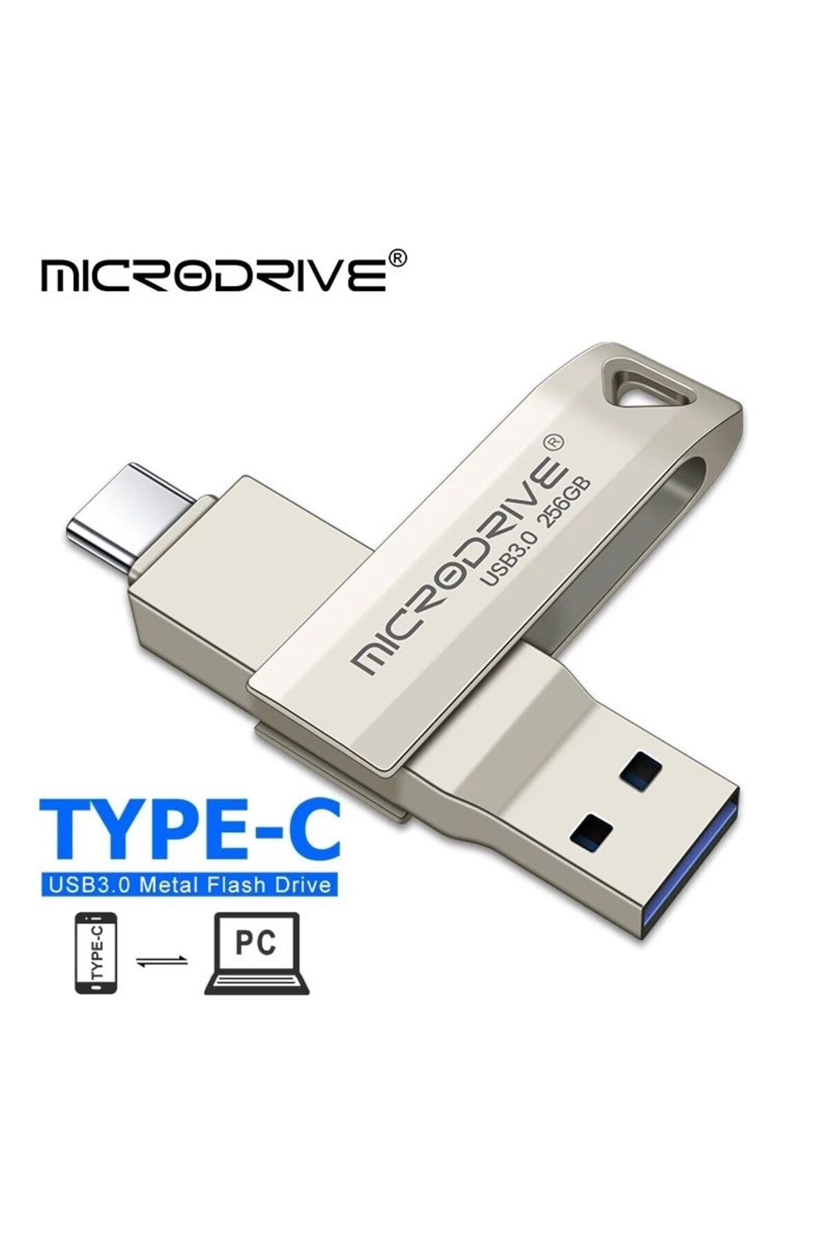 MicroDrive 256GB. Type-C ve Usb 3.0 Çift Girişli Otg Metal Sağlam Orginal