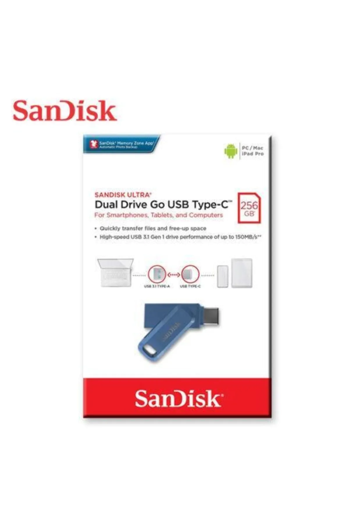 Sandisk 256gb Ultra Dual Drive Go Usb Typec Flash Bellek Sdddc3-256g-g46nb