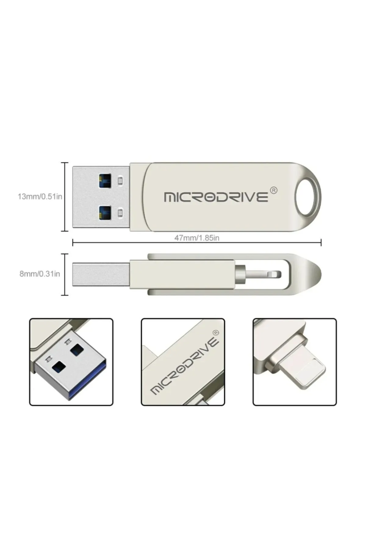 MicroDrive 256gb.iphone Lightning Ve Usb 3.0 Metal Usb Flash Bellek Otg Çift Girişli Sağlam