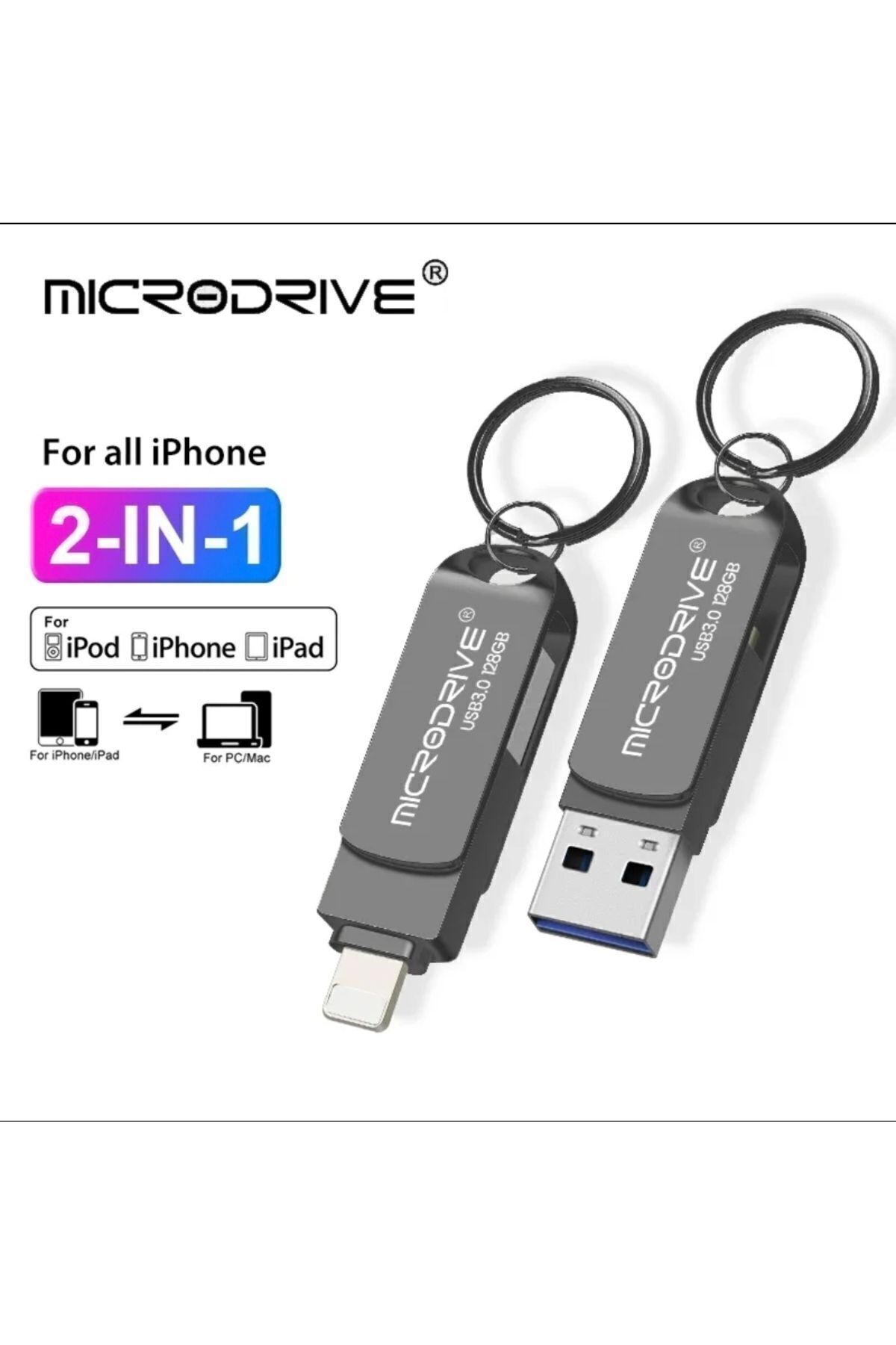 MicroDrive 256gb.iphone Lightning Ve Usb 3.0 Usb Flash Bellek Otg Çift Giriş Sağlam Metal