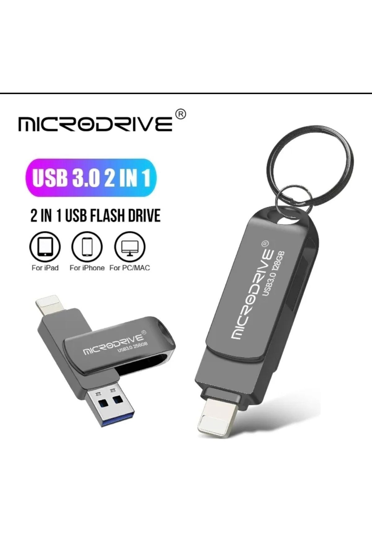 MicroDrive 256gb.iphone Lightning Ve Usb 3.0 Usb Flash Bellek Otg Çift Giriş Sağlam Metal