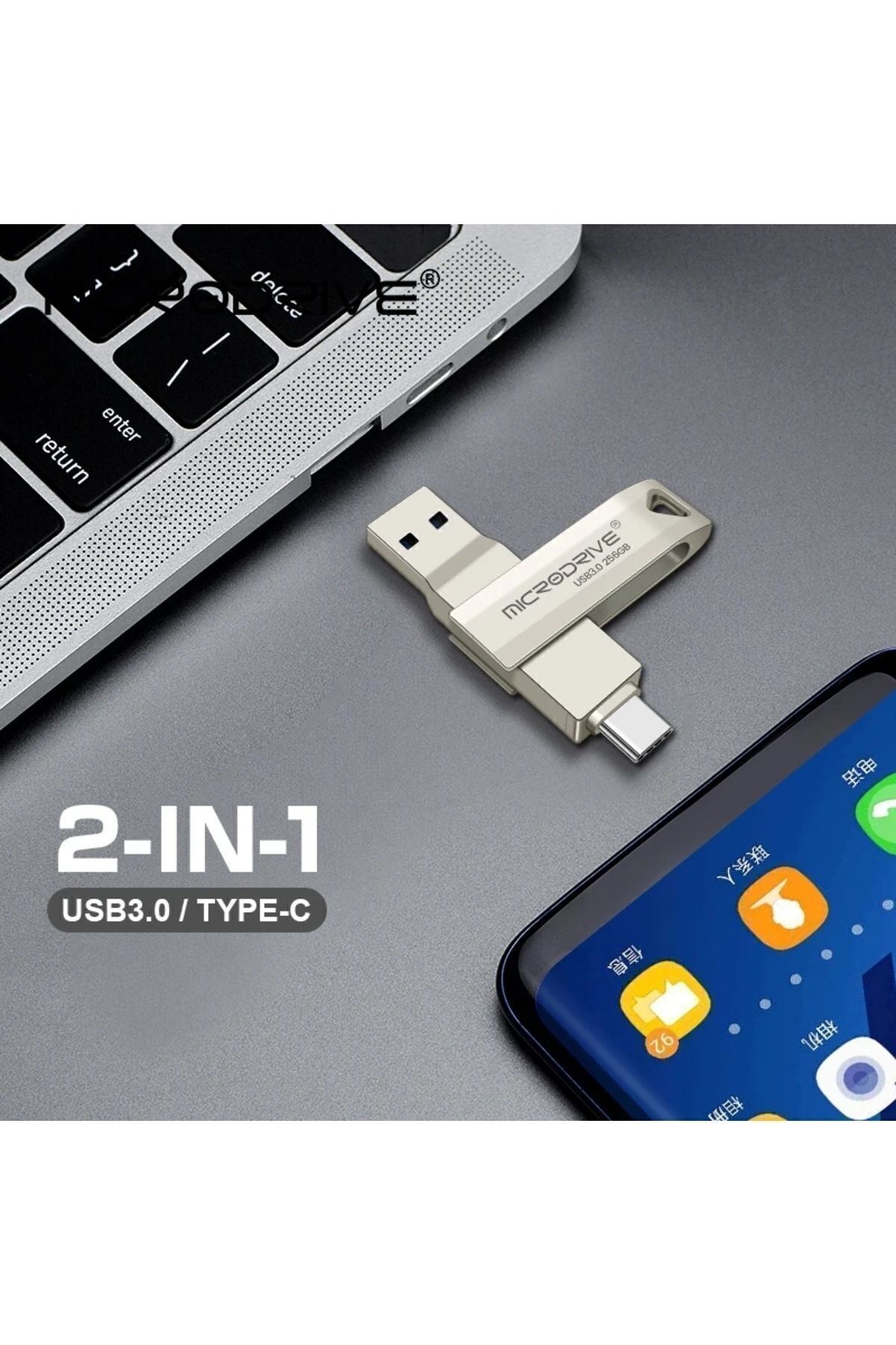 MicroDrive 256gb.type-c Ve Usb 3.0 Hızlı Usb Flash Bellek Otg Çift Girişli Metal Sağlam 256gb