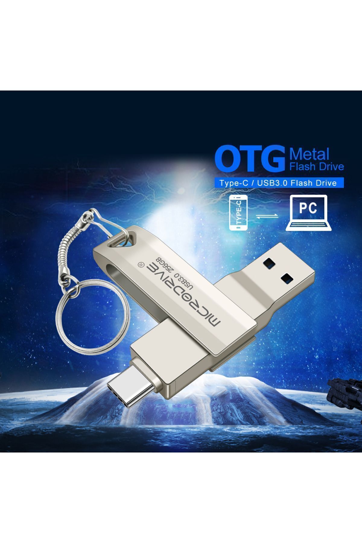 MicroDrive 256gb.type-c Ve Usb 3.0 Hızlı Usb Flash Bellek Otg Çift Girişli Metal Sağlam 256gb