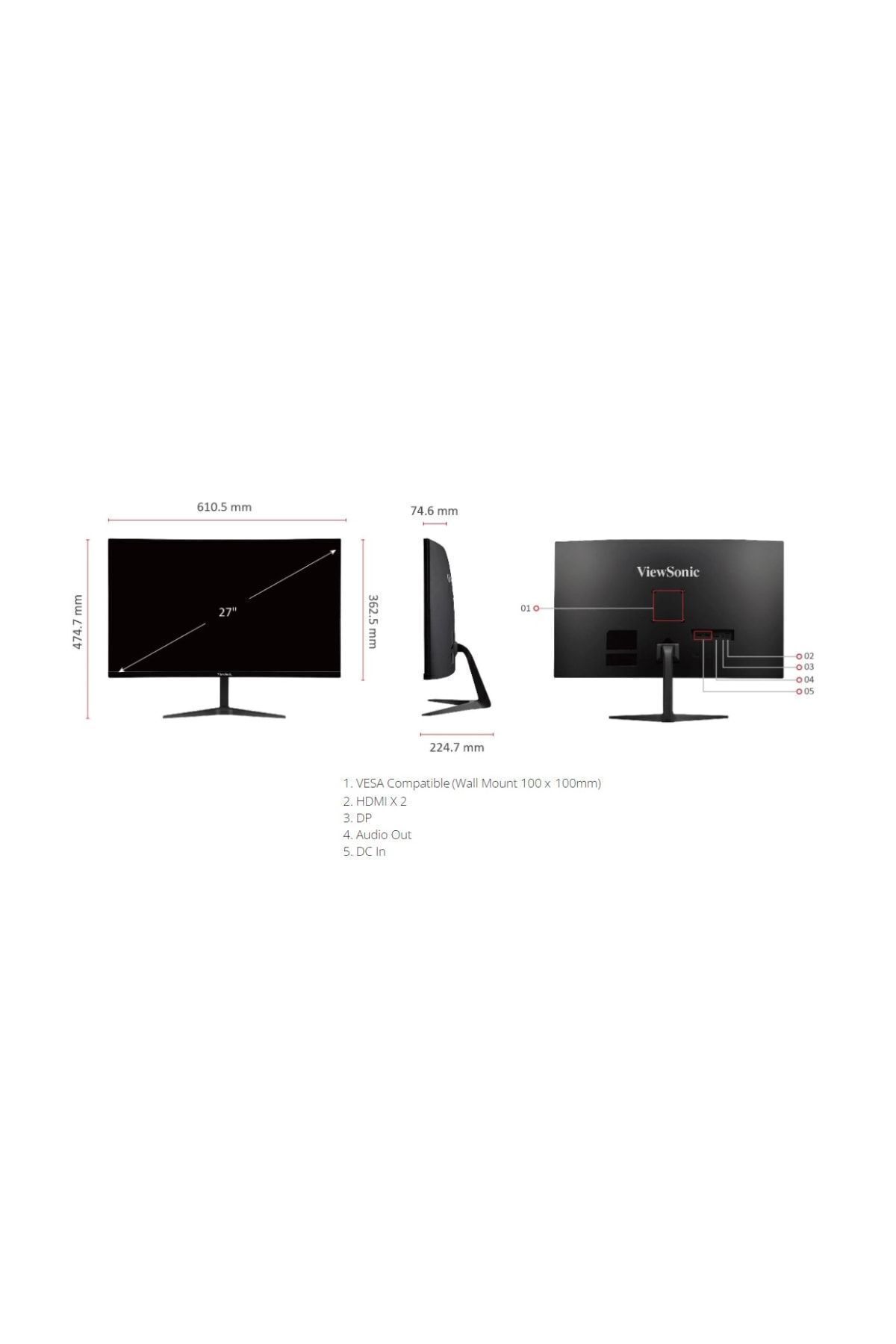 ViewSonic 27 Vx2718-Pc-Mhd Led 1ms 165hz Curved Gamıng Monitör