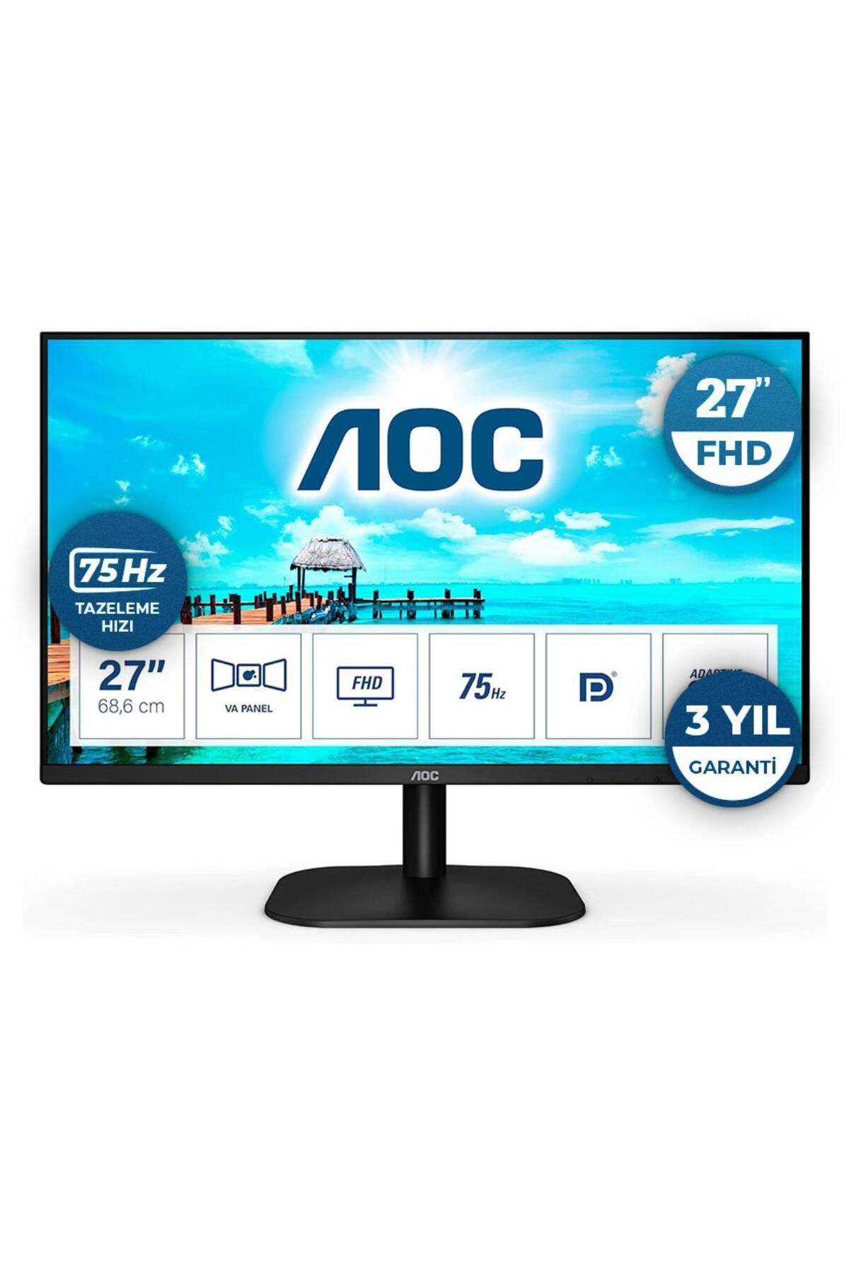 AOC 27b2qam 27" 75hz 4ms Vga Hdmı Dp Fullhd Va Vesa Monitör