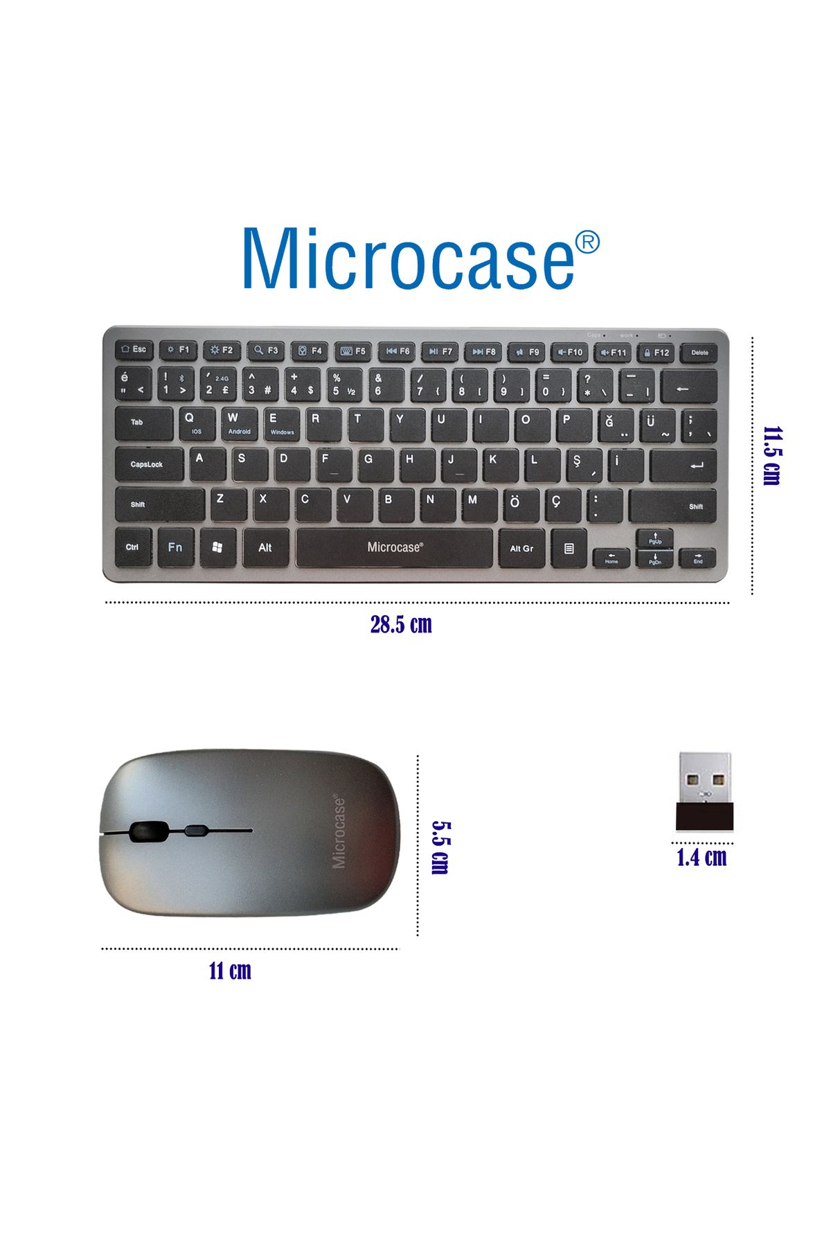 Microcase 2in1 Kablosuz ve Bluetooth Türkçe Klavye Mouse Set Şarjlı - AL4285