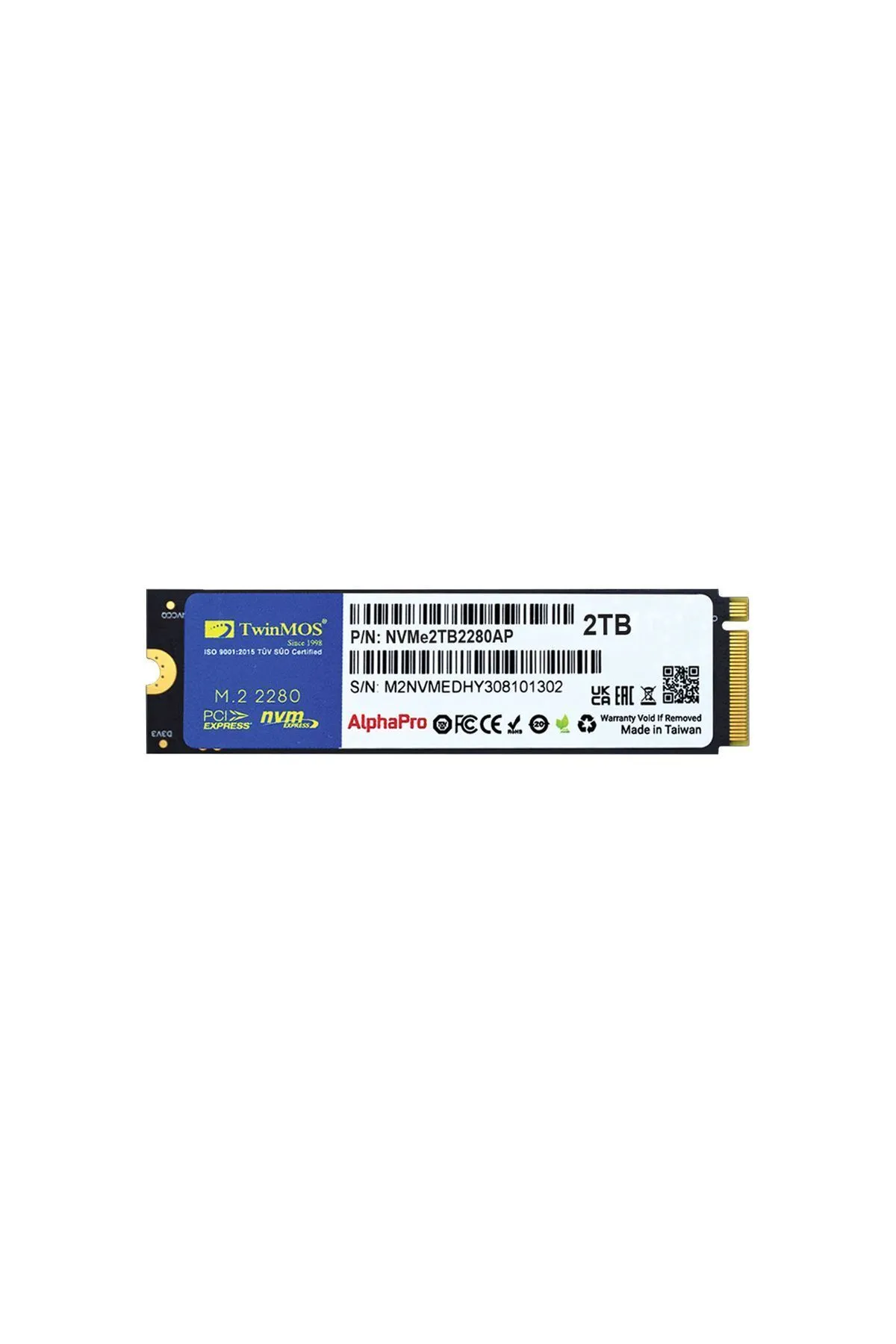 TwinMOS 2TB M.2 PCIe Gen3 NVMe SSD (3600-3250Mb/s) TLC 3DNAND (NVMe2TB2280AP)