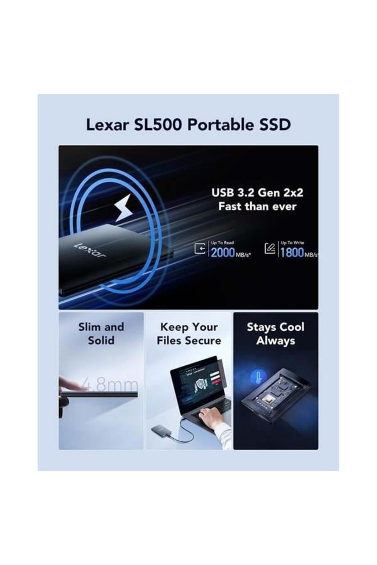 Lexar 2tb Sl500 Lsl500x002t-rnbnu Usb 3.2 Ssd Harici Disk