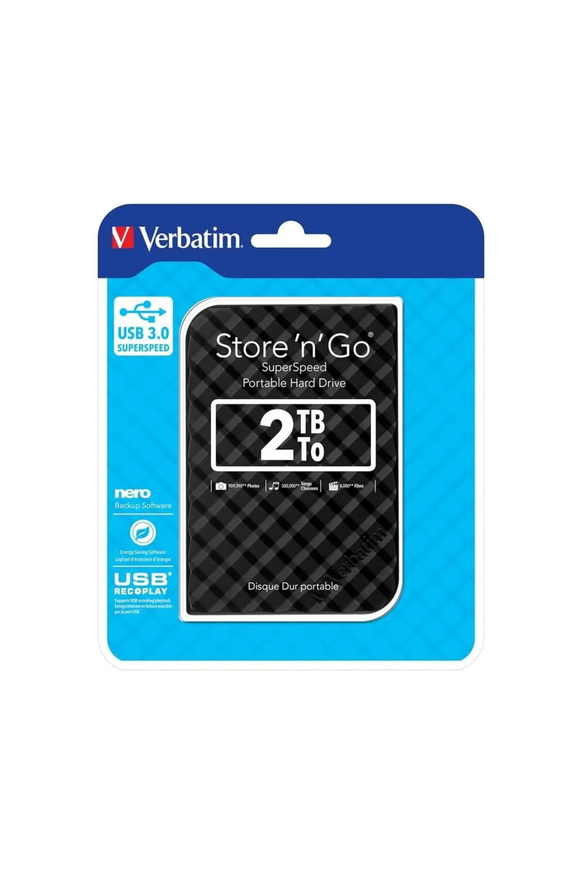 Verbatim 2TB  USB3.0 HDD 2.5" Black Taşınabilir Sabit Disk