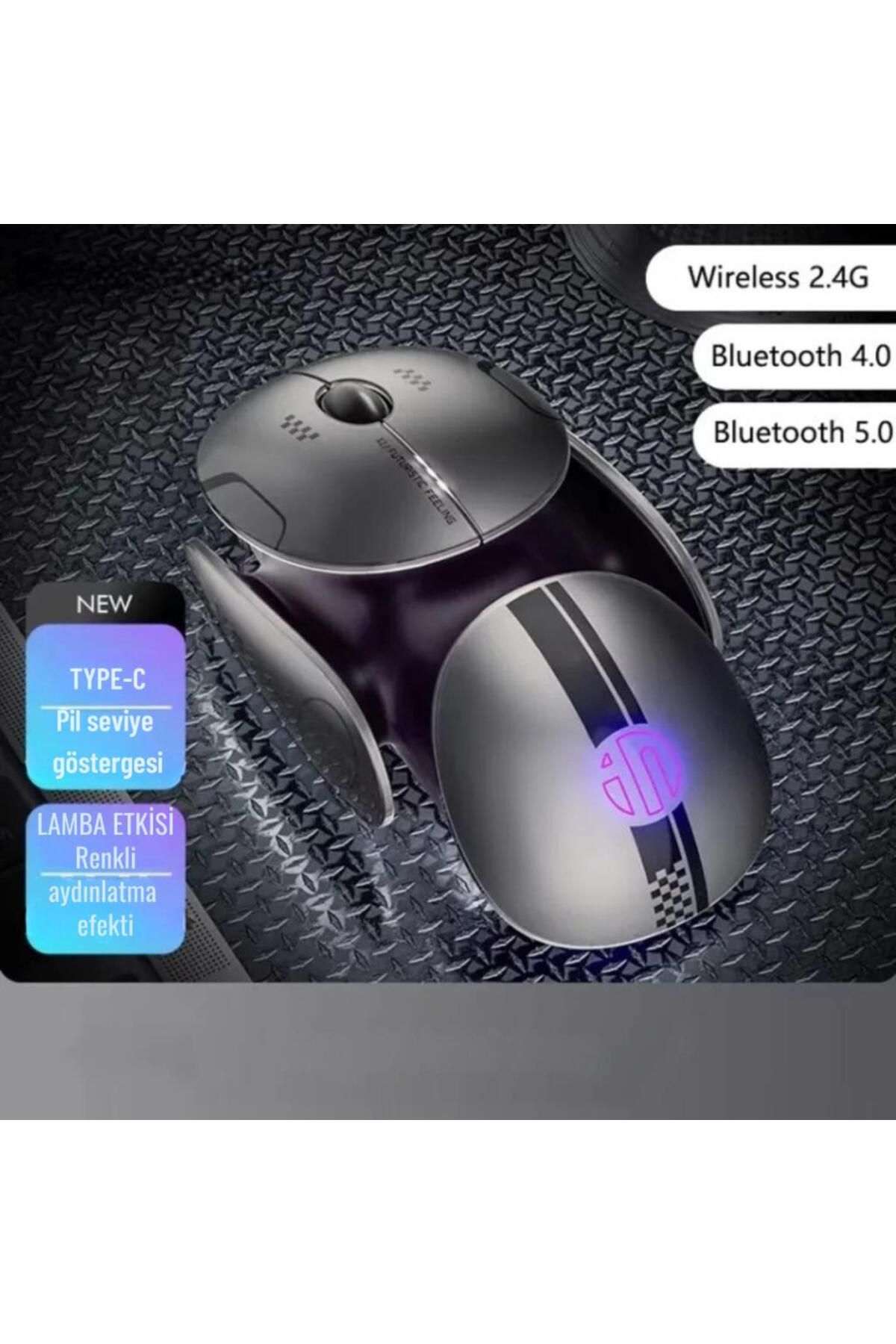 Polham 3 Modlu 300Mah Şarj Edilebilir RGB Işıklı 2400DRI Gaming Mouse, Ultra Sessiz,Gecikmesiz Mouse