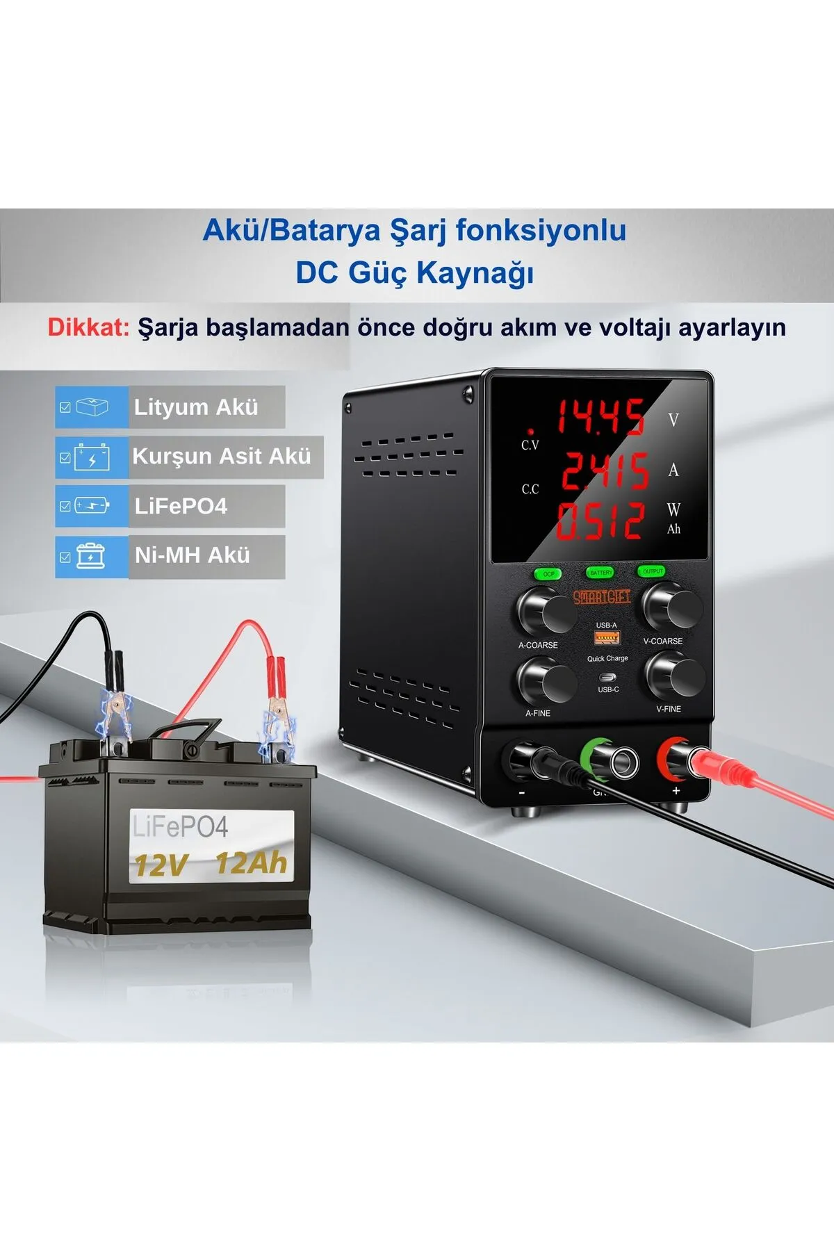 SMARTGIFT 30V/10A Ayarlanabilir Dc Güç Kaynağı Voltaj Regülatörü Şarj Fonksiyonlu (SİYAH)