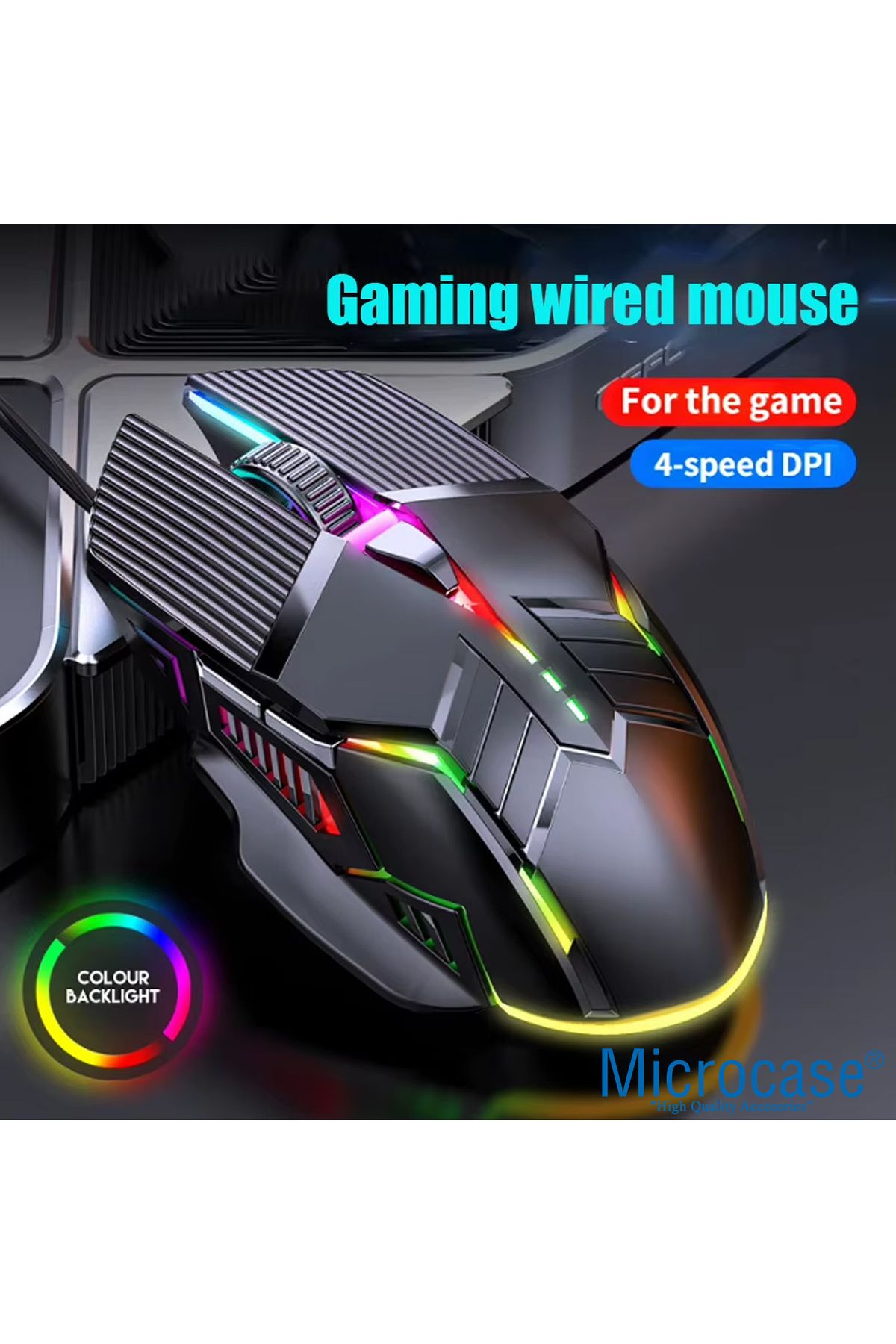 Microcase 3200 DPI Ergonomik Sessiz Kablolu RGB Işıklı Gaming Oyuncu Mouse