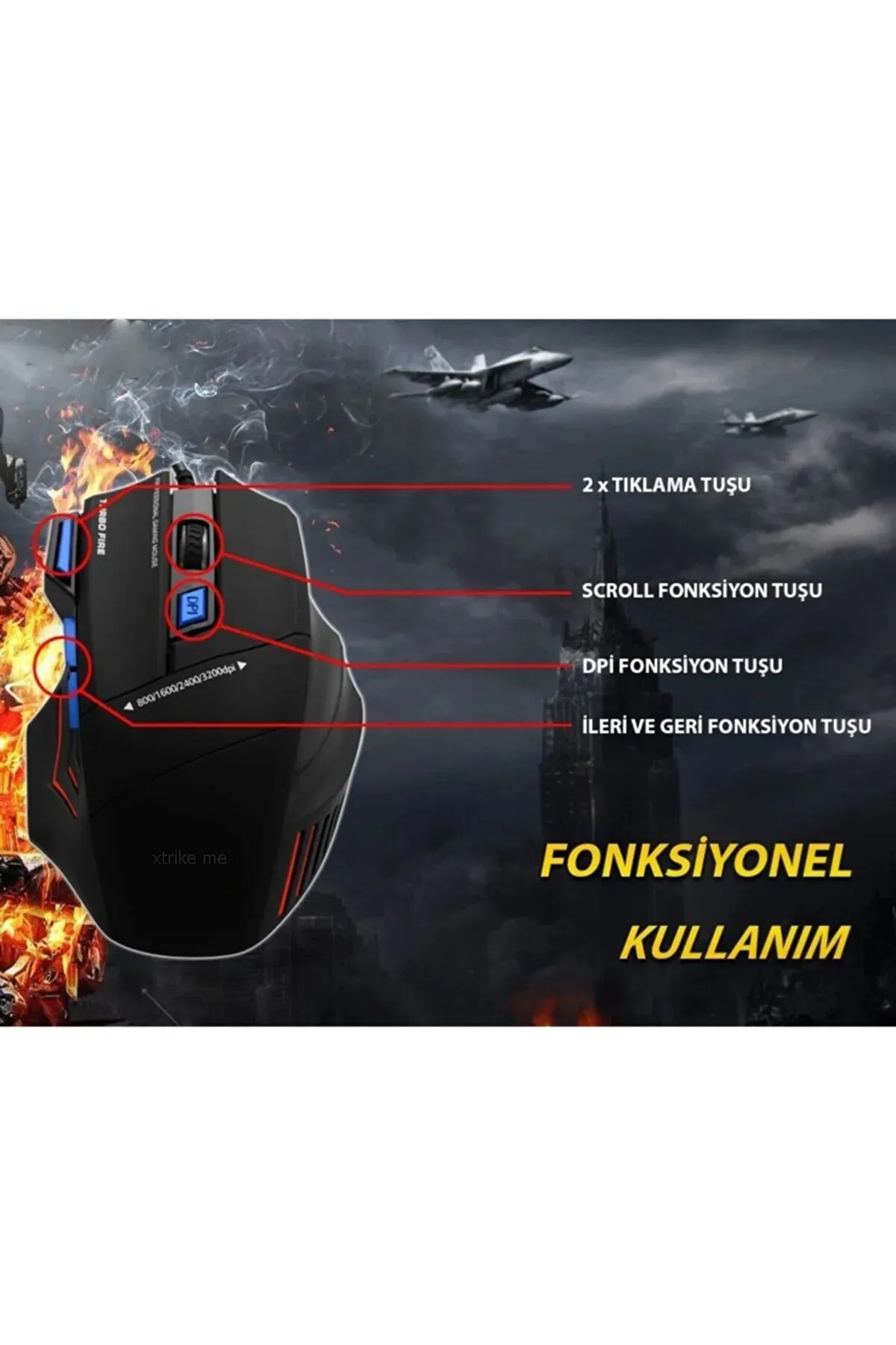 ROGGER 3200dpi Usb Kablolu Kırmızı Siyah Gaming Optik Mouse Pad Hediyeli