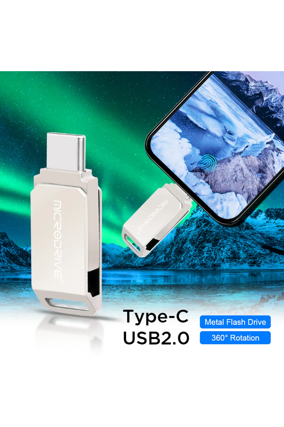 MicroDrive 32Gb.Type-C ve Usb 2.0 Usb Flash Bellek Çift Giriş Otg Metal Sağlam Orginal