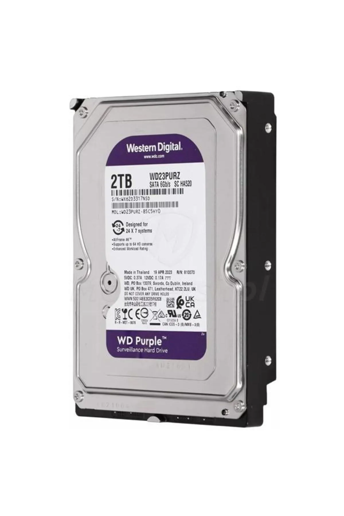 WD 3.5" 2tb Purple 23purz 5400 Rpm 64mb Sata-3 Güvenlik Diski