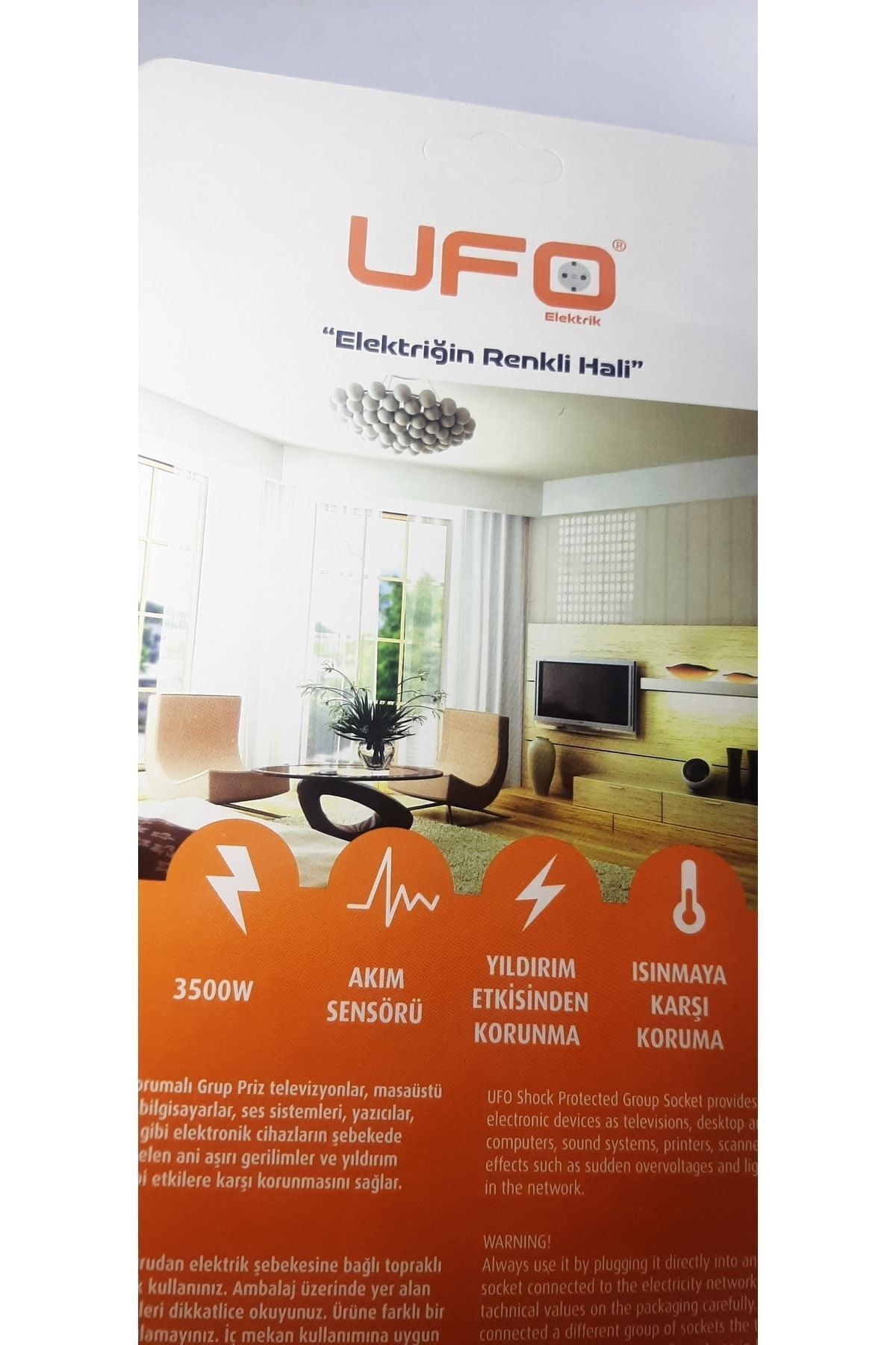 UFO 3500w { Beyaz } Akım Korumalı Anahtarlı Kablolu (1.5 METRE) Üçlü Grup Priz Beyaz