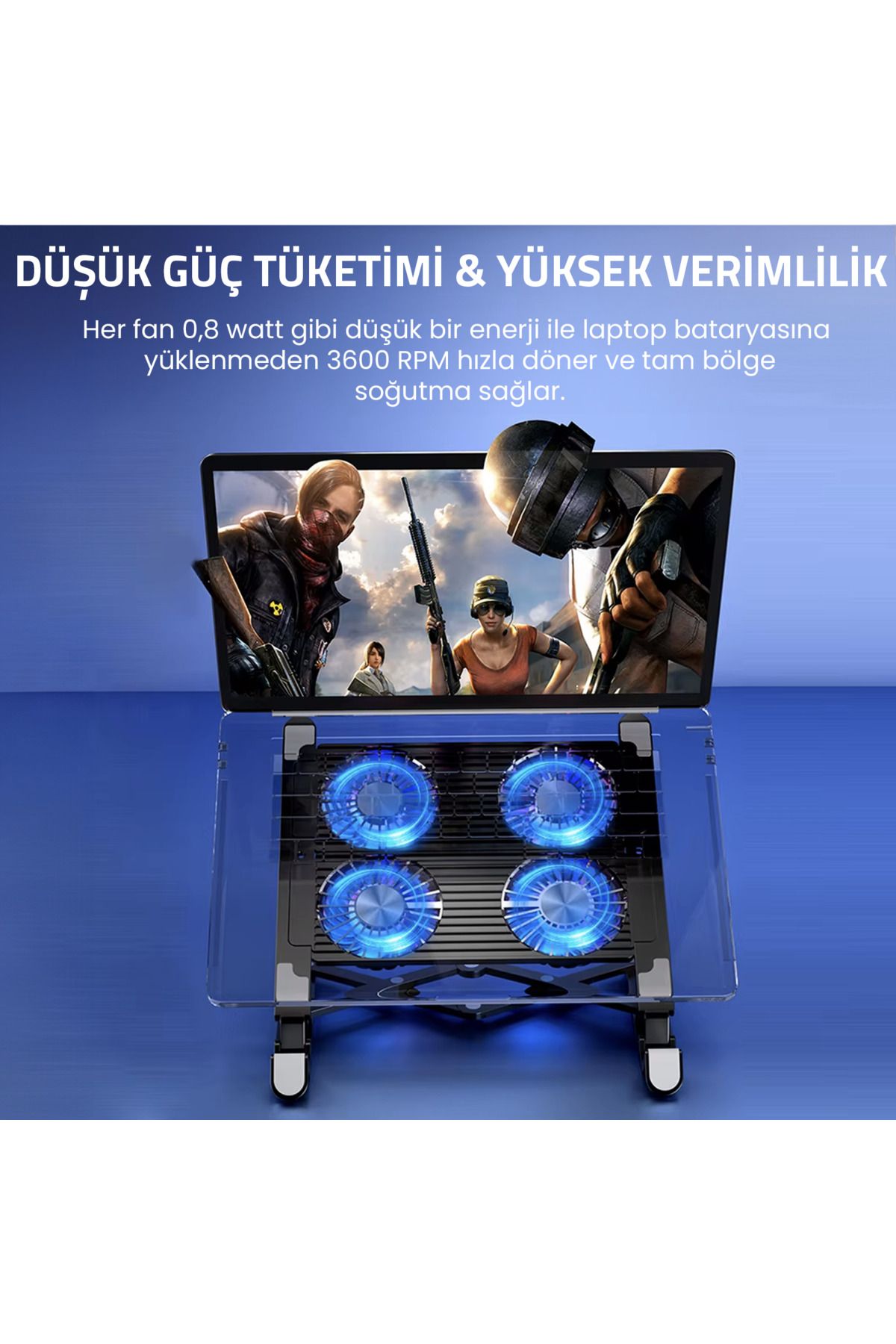 UpWay 3600RPM 4 Turbo Fanlı 7 Kademe Yükseklik Ayarlı Led Işıklı Katlanabilir Dizüstü Laptop Standı