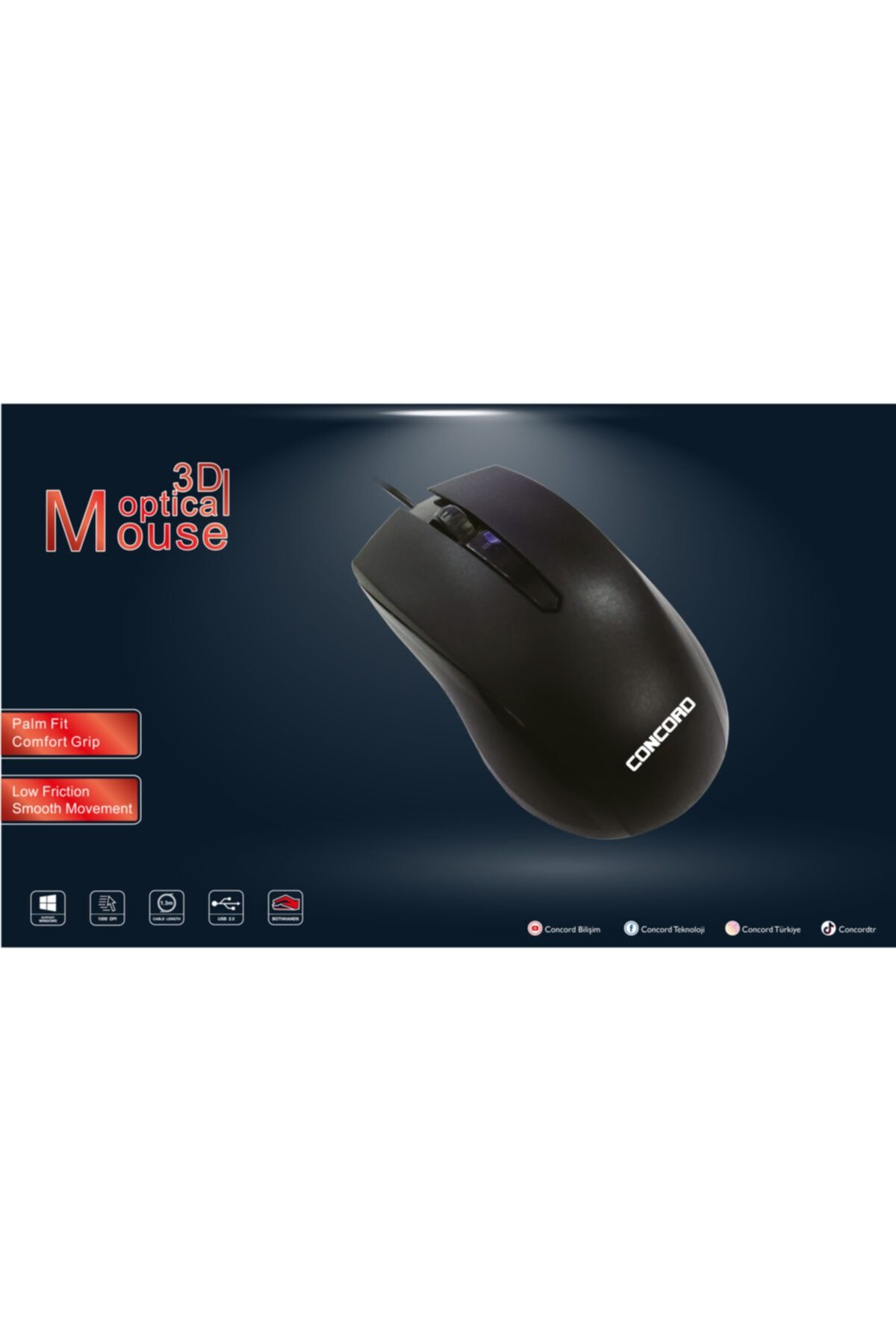 Concord 3d Kablolu 1000 Dpı Ev Ofis Optik Mouse Fare C-17