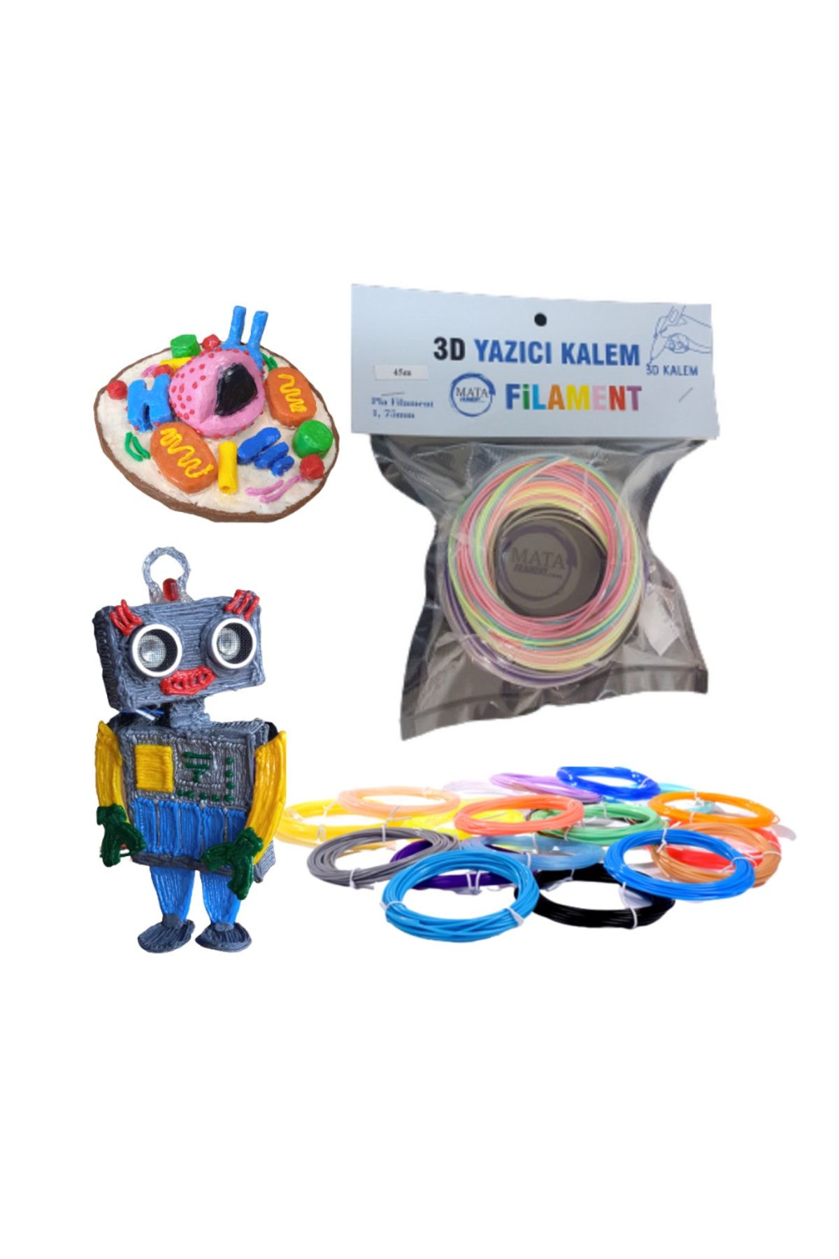 Matafilament 3d Kalem Filamenti Large Pla Filament Paketi, 15 Renk*6mt, 90 Metre