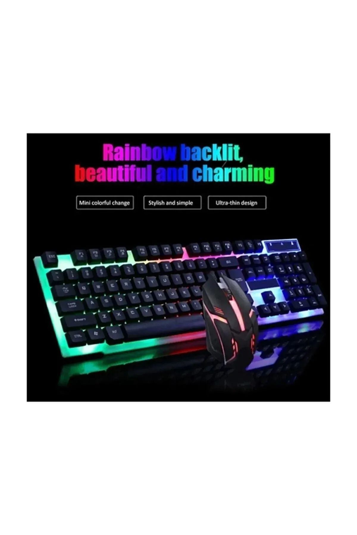 SNEXPRES 3in1 Klavye Mouse Mause Pad Kablolu Rgb Aydınlatmalı Set Gamer Pc Oyun Seti Klavye Blo