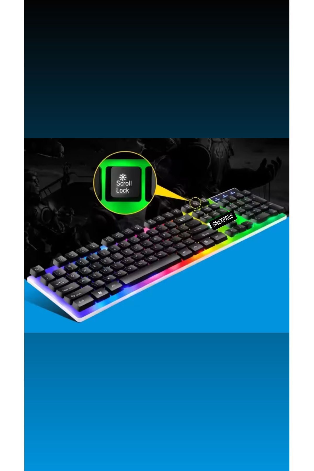 SNEXPRES 3in1 Klavye Mouse Mause Pad Kablolu Rgb Aydınlatmalı Set Gamer Pc Oyun Seti Klavye Blo