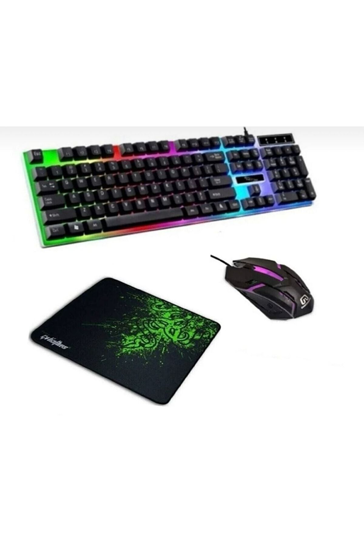 YK Design 3in1 Oyuncu Klavye Mouse Mause Pad Seti Kablolu Rgb Aydınlatmalı Set Gamer Pc Oyun Seti