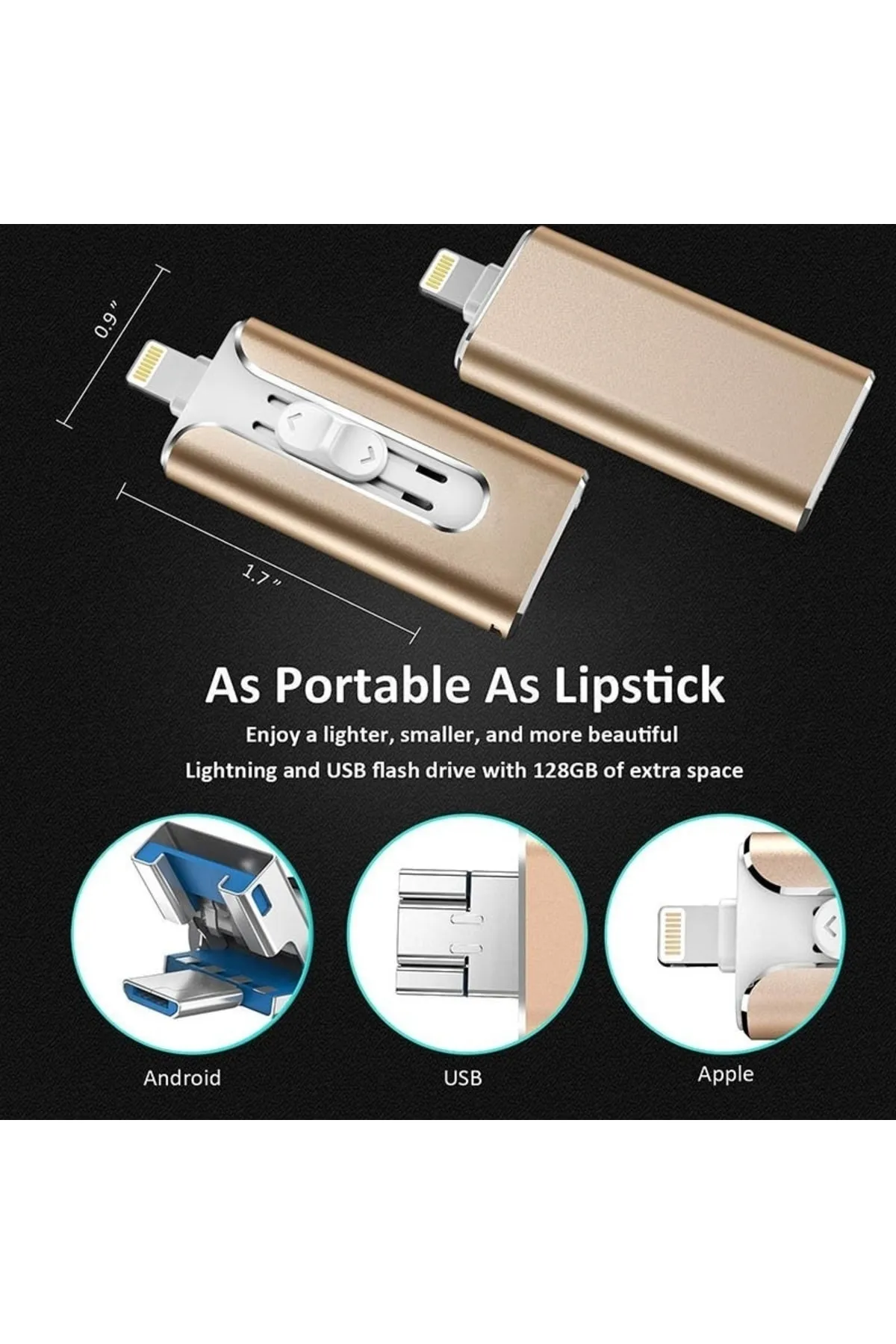 SYNOPE 4 In 1 Metal Usb Flash Sürücü 512 Gb Otg Sürücü Siyah Ios Uyumlu Type-c Adapter