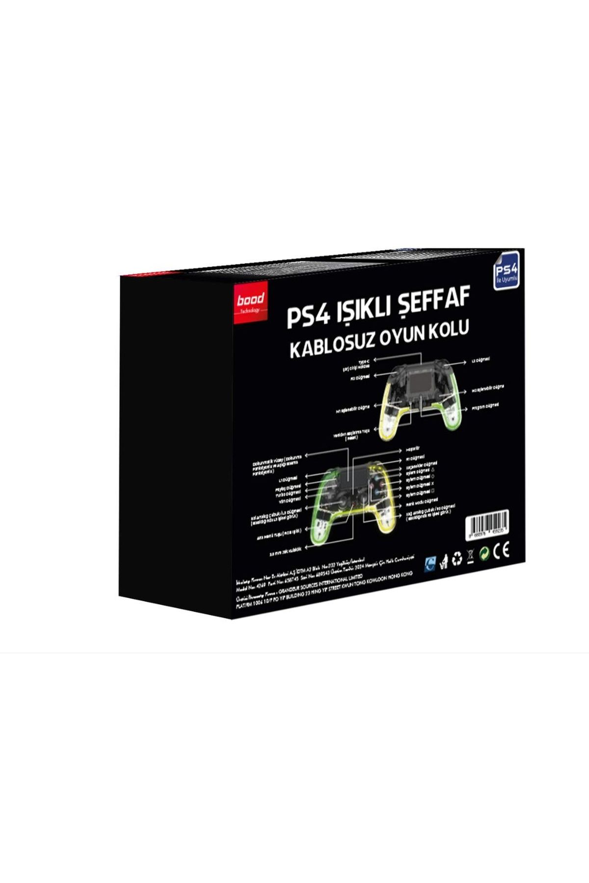 Bood 4269 PS4 Işıklı Şeffaf Kablosuz Oyun Kolu