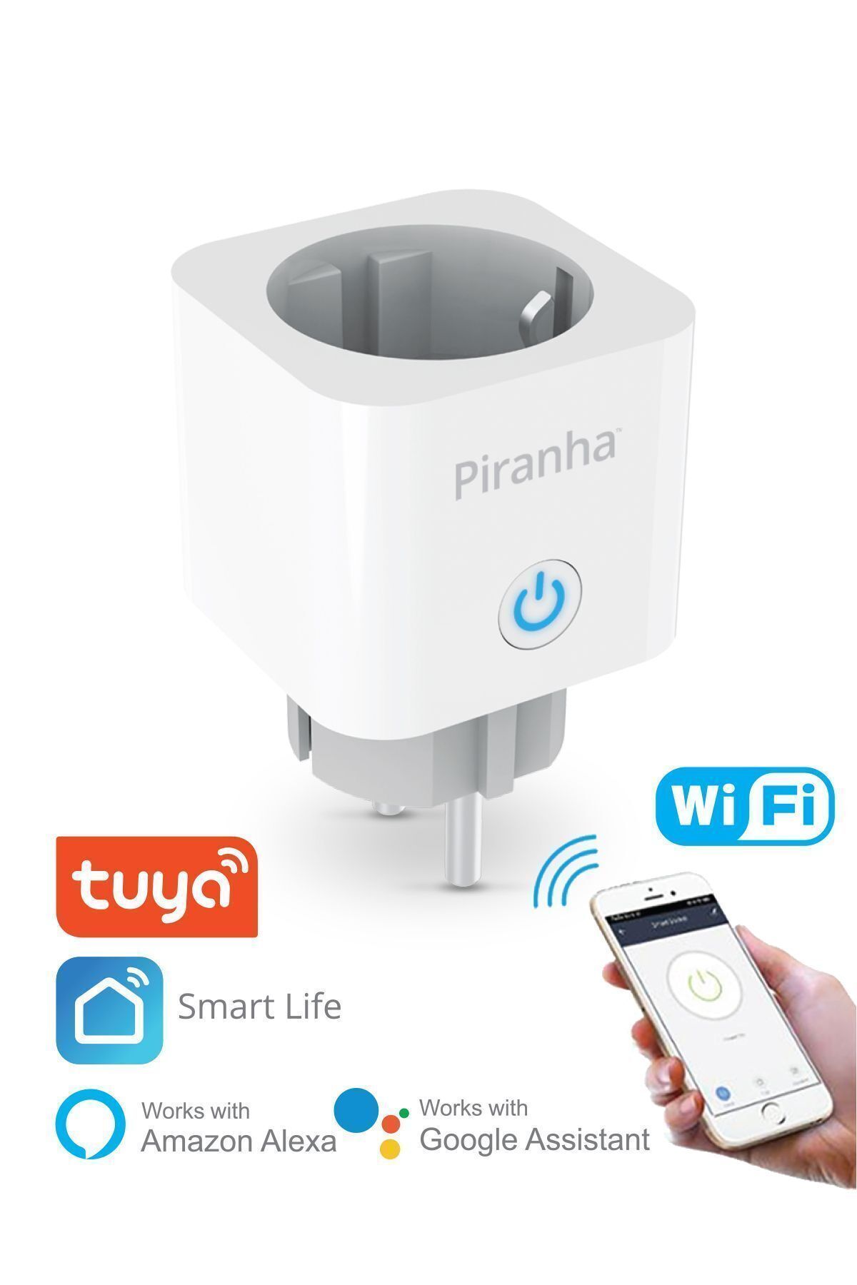 Piranha 45525 Tuya Destekli Akım Korumalı 2.4GHz Kablosuz Akıllı Wi-Fi Priz