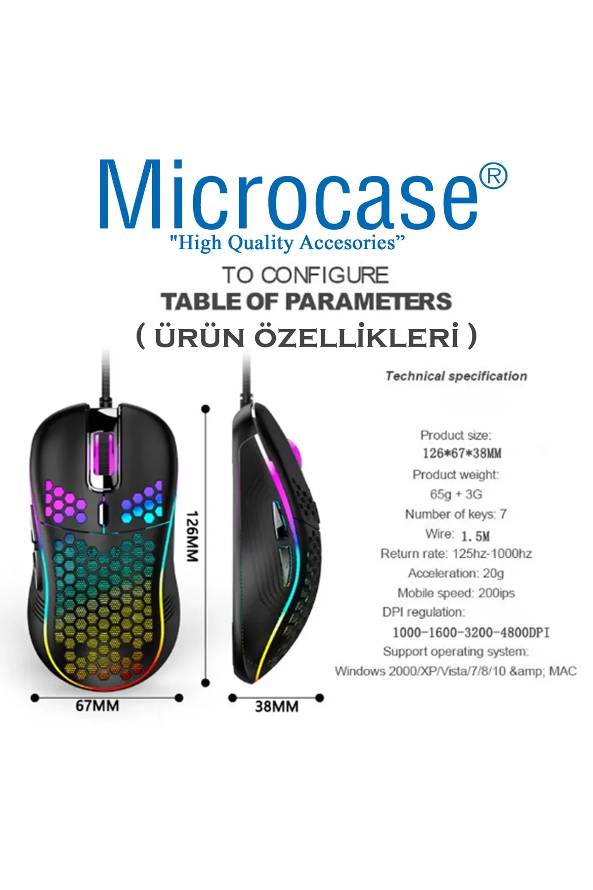 Microcase 4800 Dpı Kablolu Rgb Gaming Mouse-al3762