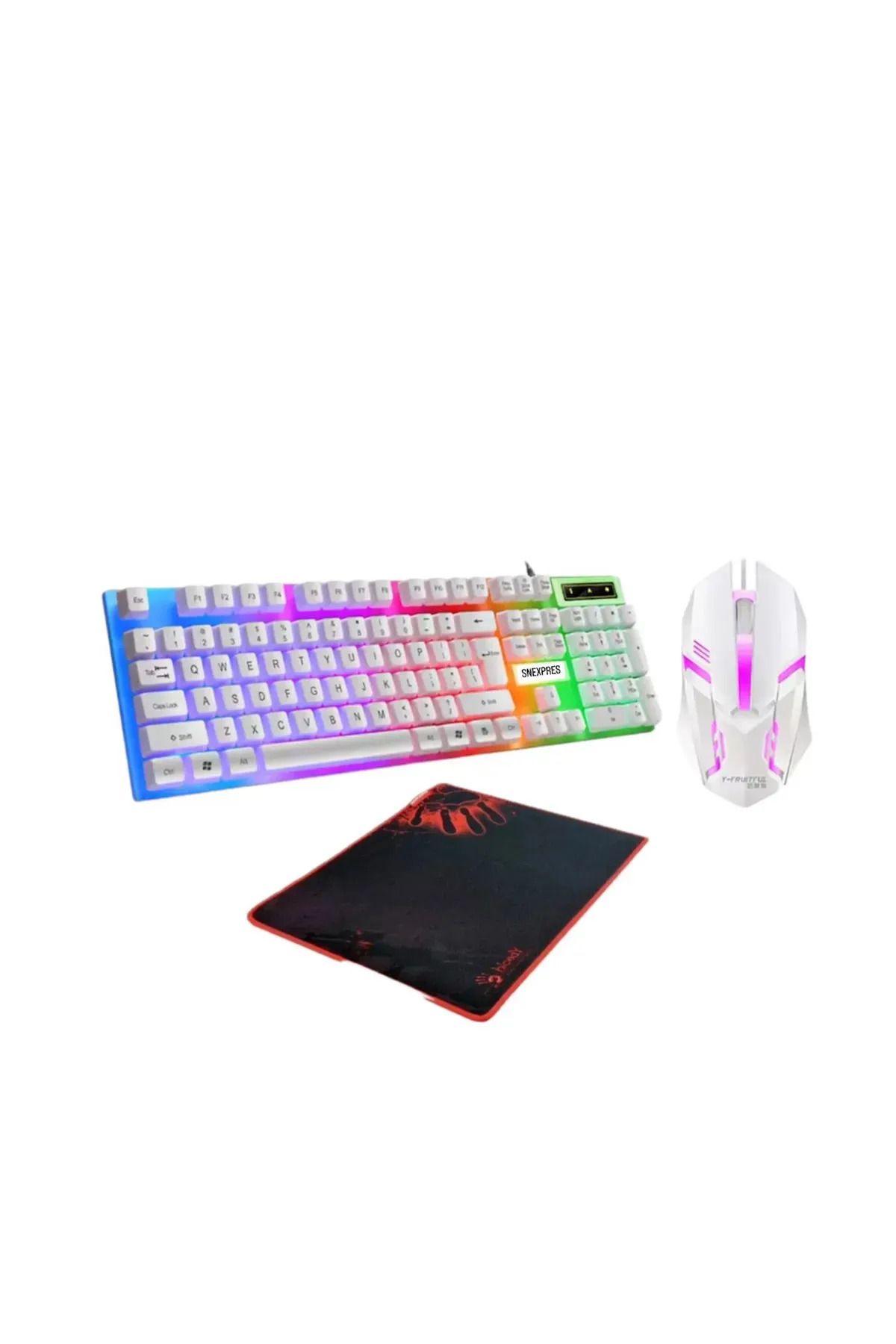 SNEXPRES 4in1 Profesyonel Gaming Rgb Işıklı Kablolu Klavye -Kulaklık Beyaz set Işıklı