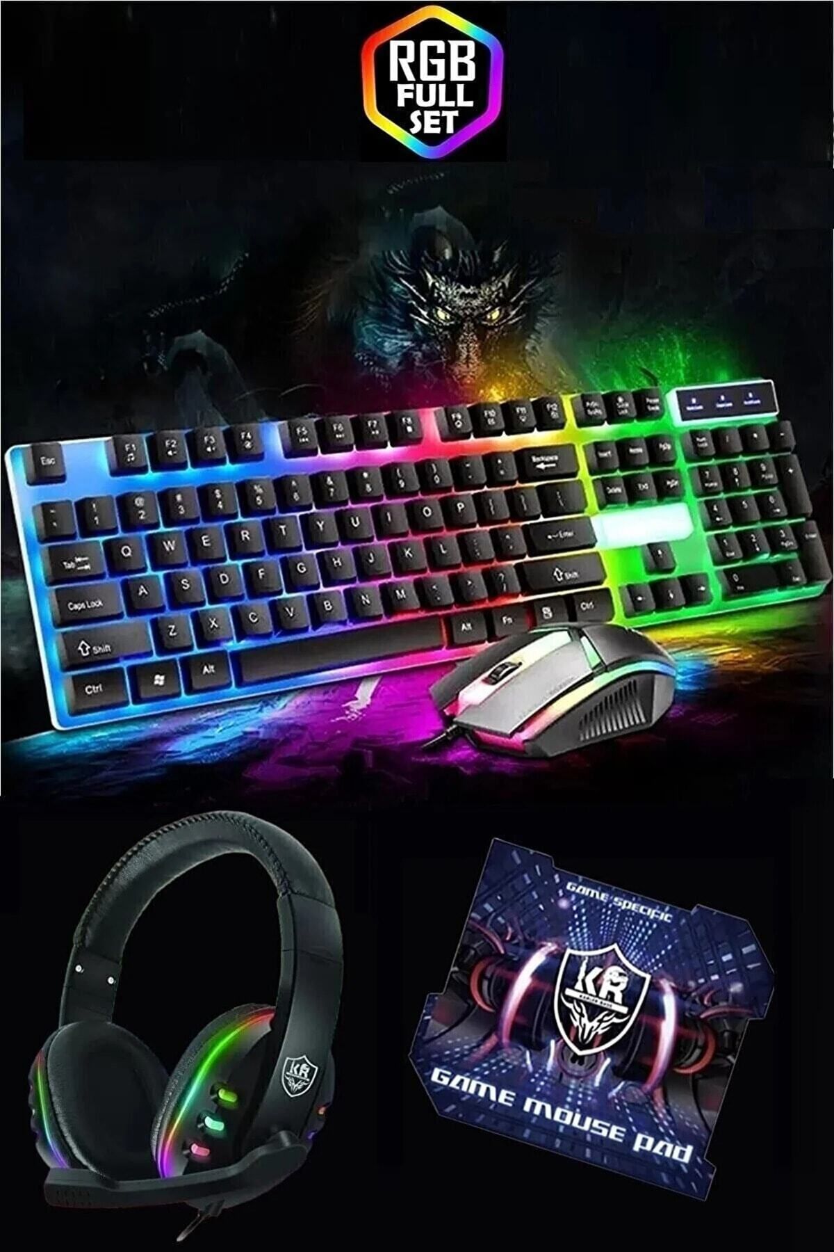 Everest Grup 4in1 Rbg Klavye Mause Pad Rgb Kulaklık Esport Oyuncu Gaming Set