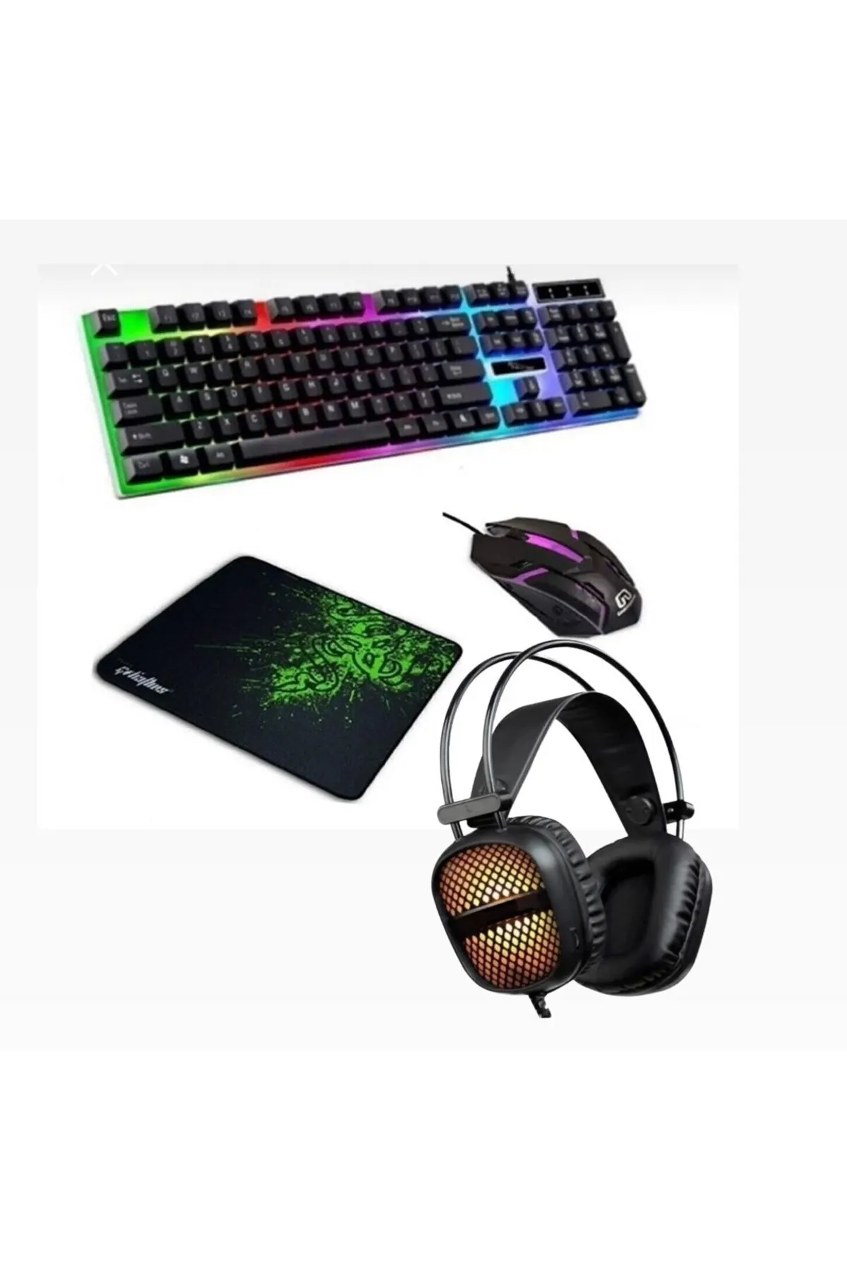 SNEXPRES 4in1 Rgb Klavye Mause Razer Pad Kulaklık Esport Oyuncu Gaming Set 7.1 Oyuncu Kulaklıgı Profesyonel