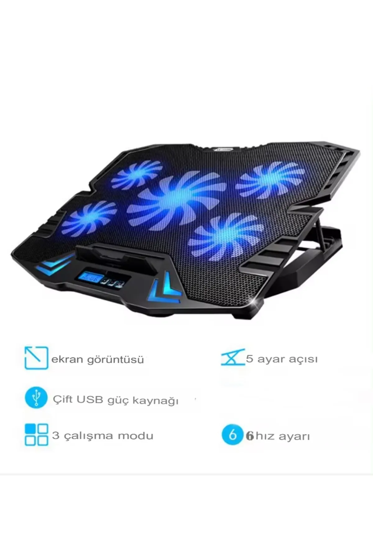 Havana 5 Fanlı Laptop Notebook Soğutucu Ledli 2 Usb Led Işıklı Dizüstü Bilgisayar Standı Usb