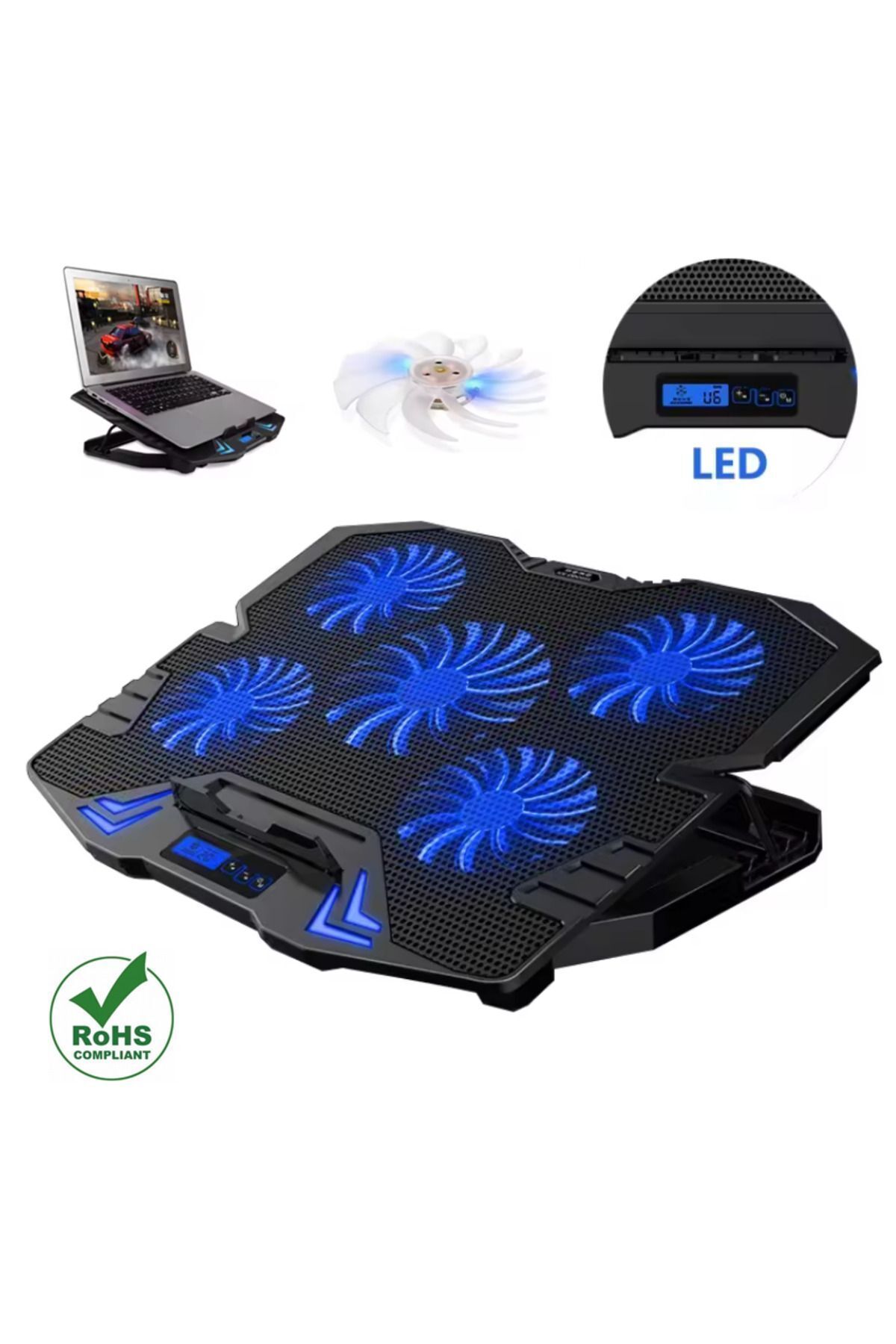 Reidan 5 Fanlı Soğutucu Stand Laptop Pc Tablet 2 Usb RGB Işıklı Telefon Usb Çoklayıcılı Yükseklik Ayarlı