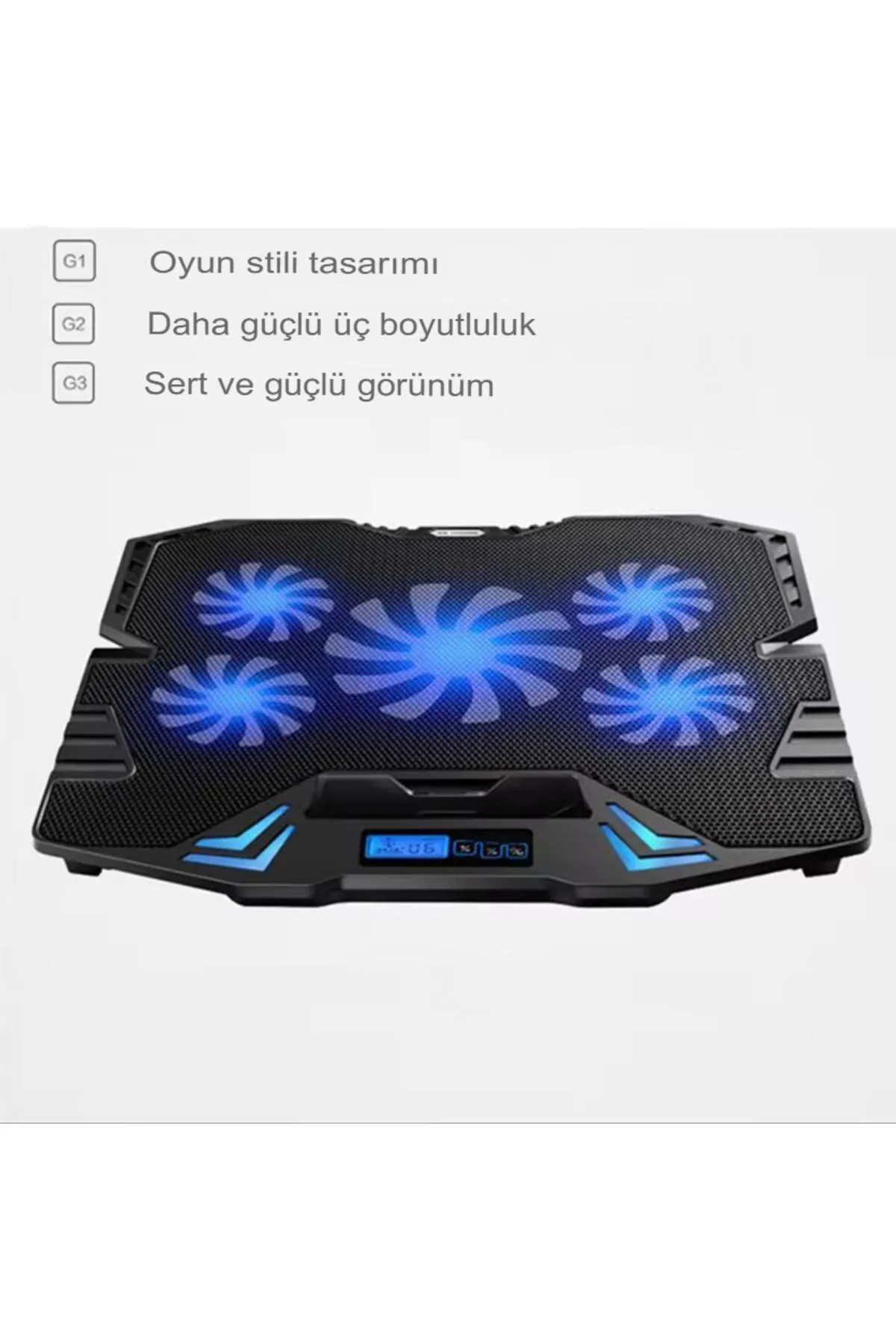 Reidan 5 Fanlı Soğutucu Stand Laptop Pc Tablet 2 Usb RGB Işıklı Telefon Usb Çoklayıcılı Yükseklik Ayarlı