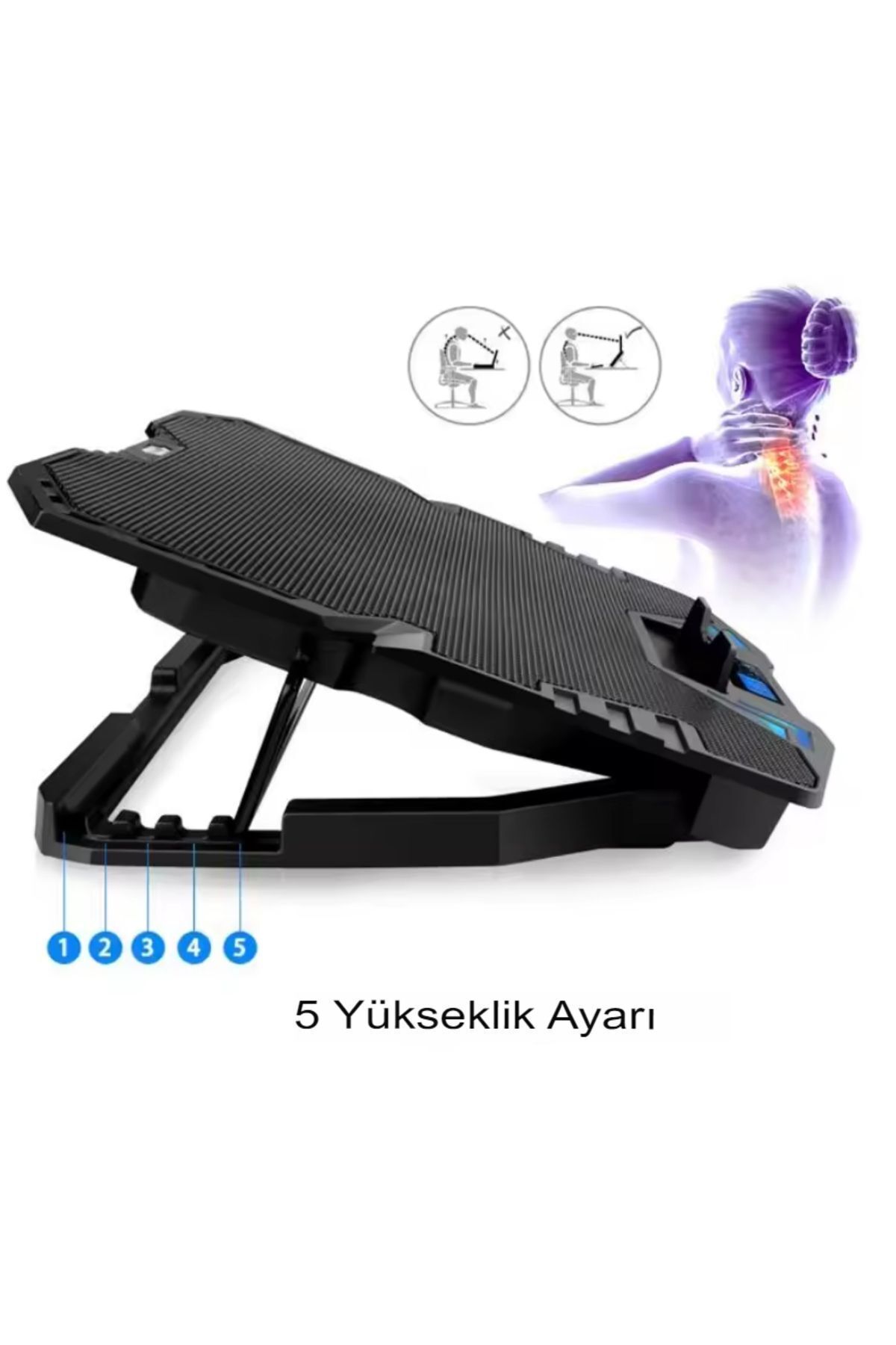 Reidan 5 Fanlı Soğutucu Stand Laptop Pc Tablet 2 Usb RGB Işıklı Telefon Usb Çoklayıcılı Yükseklik Ayarlı