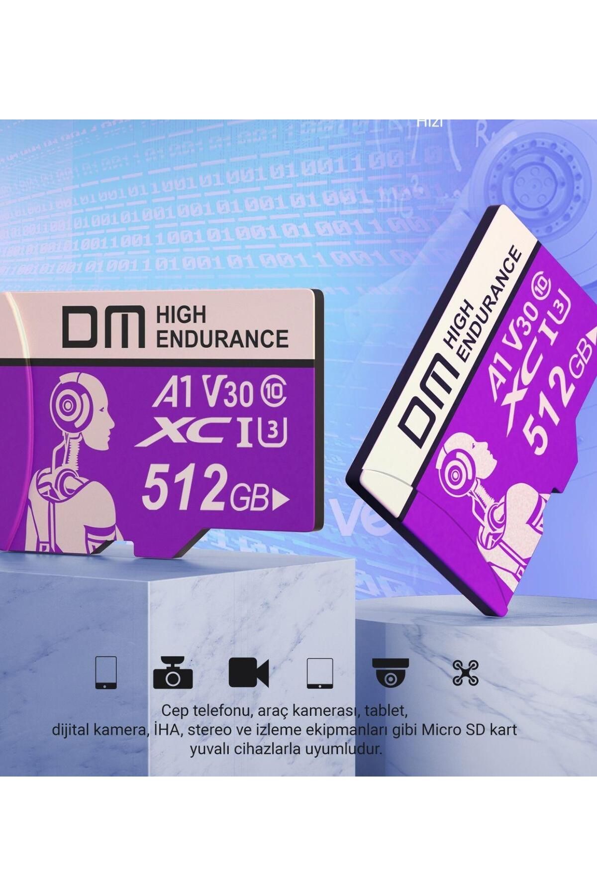 DM 512gb Class 10 A1 V30 95mb/s Micro Sd Hafıza Kartı