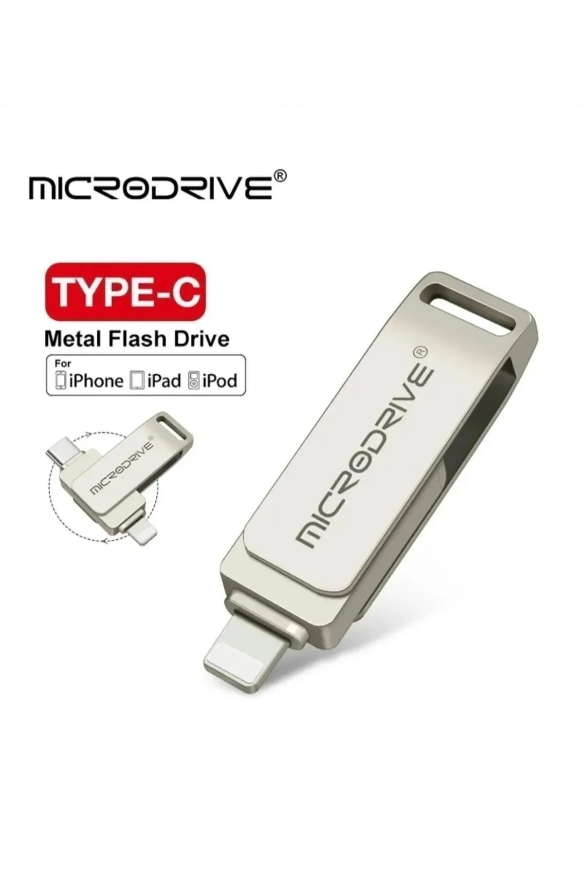 MicroDrive 512Gb. İphone Lightning ve Type-C Samsung Huawei Xiaomi Flash Bellek Otg Çift Taraflı Metal Sağlam