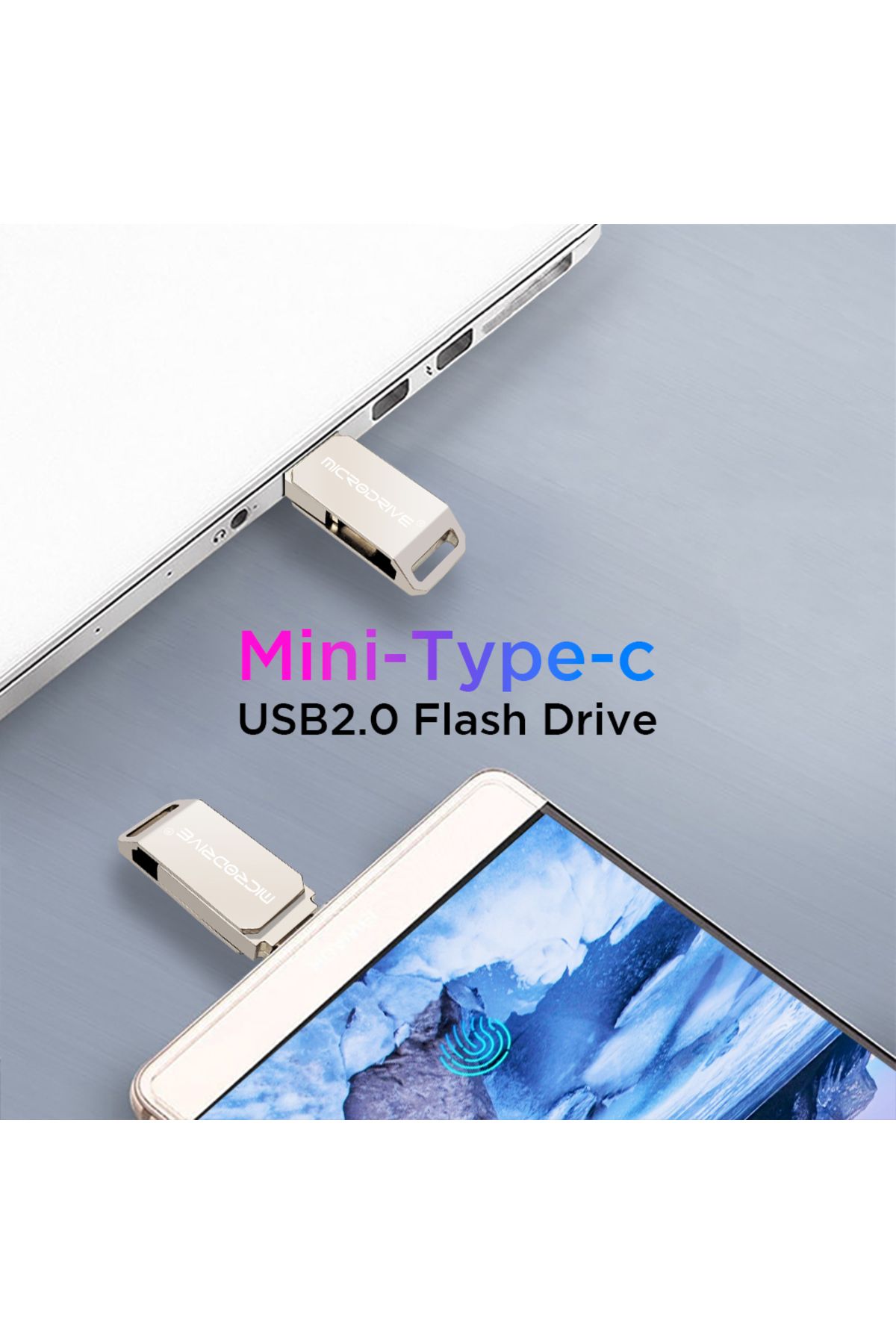 MicroDrive 512Gb.Type-C ve Usb 2.0 Usb Flash Bellek Çift Giriş Otg Metal Sağlam Orginal