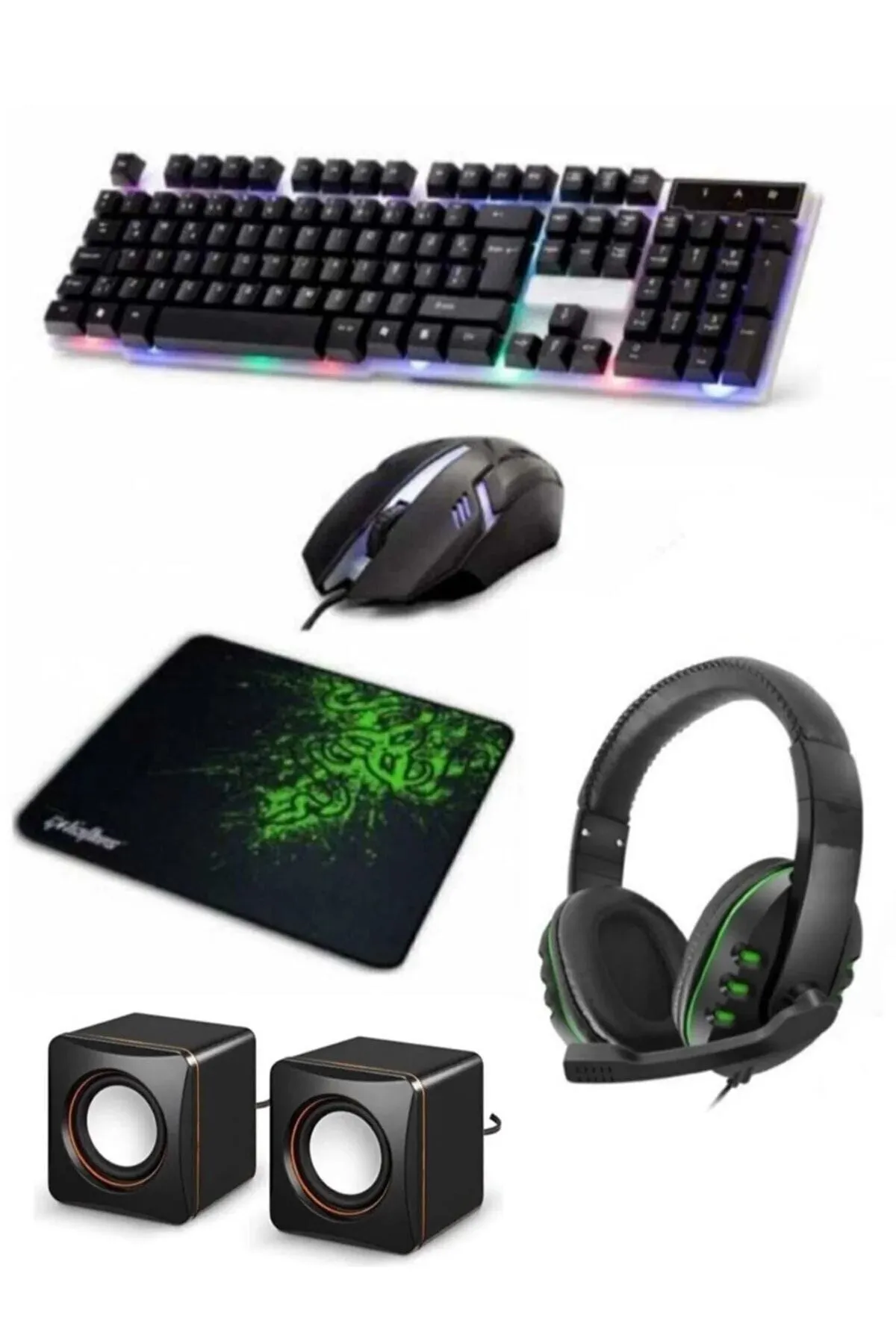 Everest Grup 5in1 Oyuncu Klavye Mouse Mause Pad Seti Kablolu Rgb 1+1 Speaker Set Gamer Pc Oyun Seti Klavye Razer