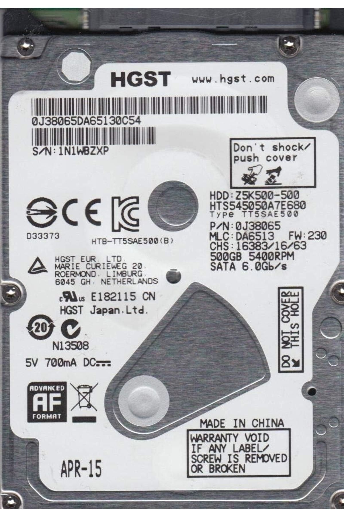 HGST 5k500 500gb 5.4k Z5k500 500gb Sata 2.5 Hard Drive2 Mb/8 Mb 5400 Rpm 7 Mm Hts545050a7e680