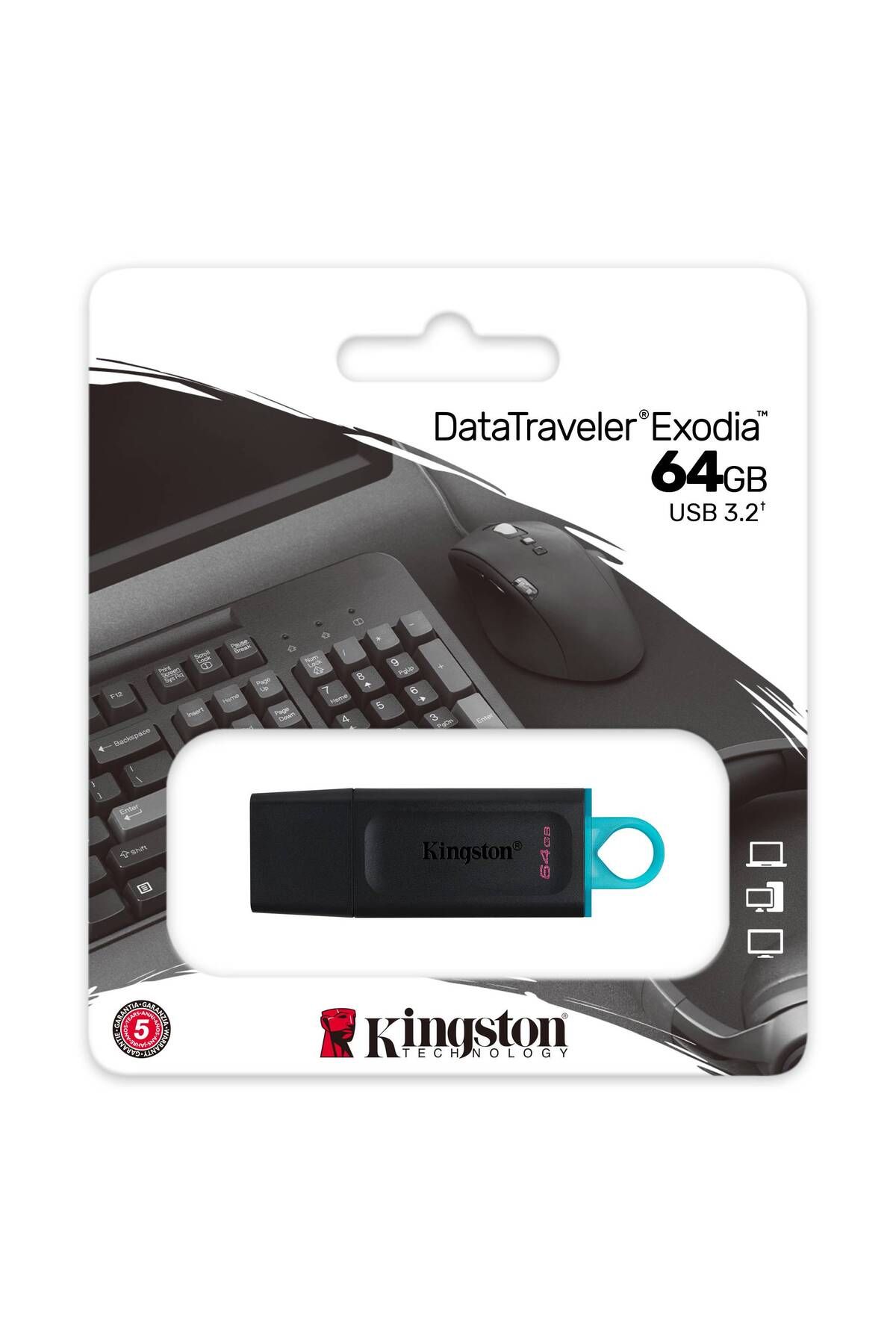 Kingston 5'Lİ AVANTAJ PAKET 64 GB USB3.2 KINGSTON DATA TRAVELER EXODIA SIYAH/TURKUAZ (DTX/64GB)