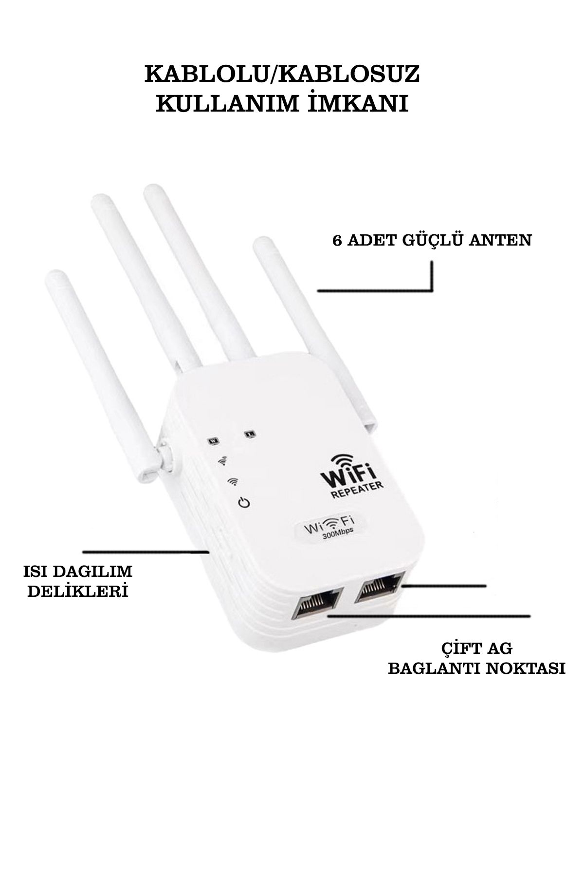 CONOCER 6 Antenli Wifi Repeater Sinyal Güçlendirici Access Point 300mbps Kablosuz Kolay Kurulum Repeater