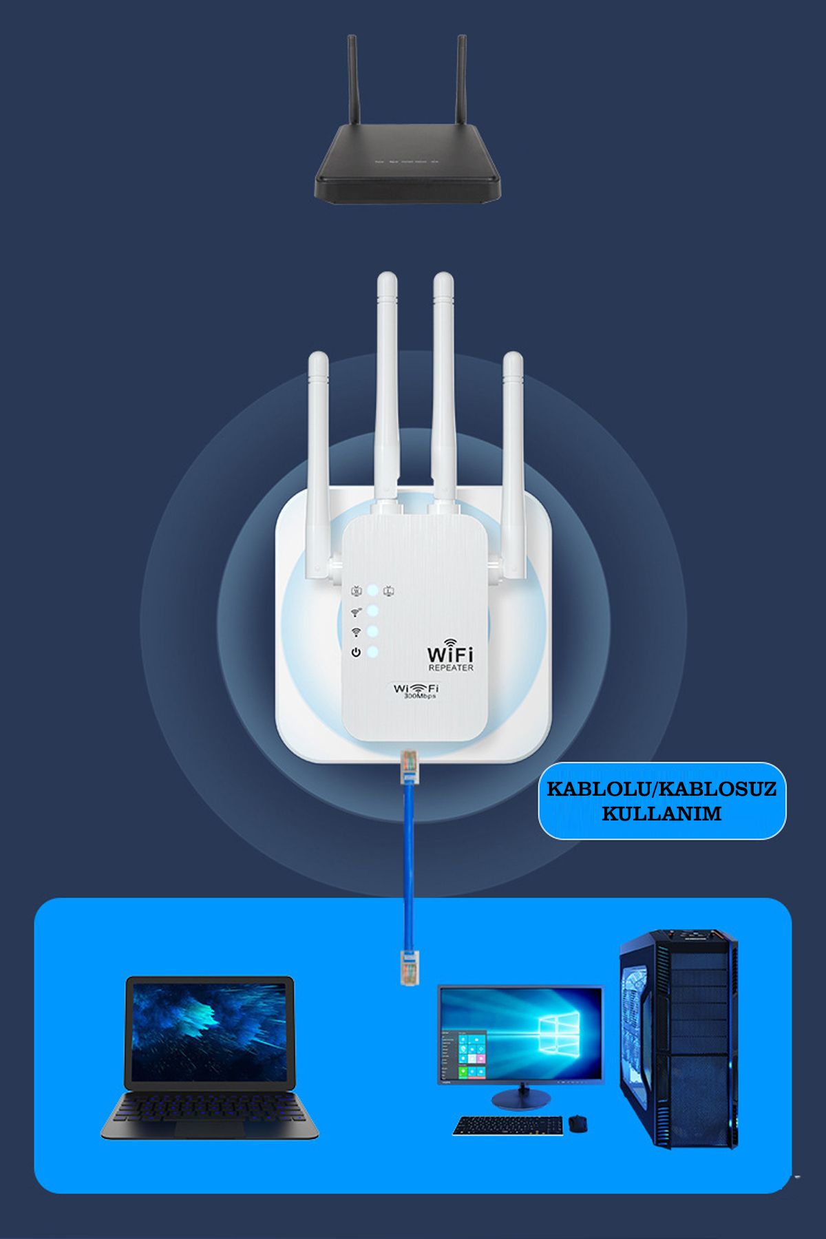 CONOCER 6 Antenli Wifi Repeater Sinyal Güçlendirici Access Point 300mbps Kablosuz Kolay Kurulum Repeater